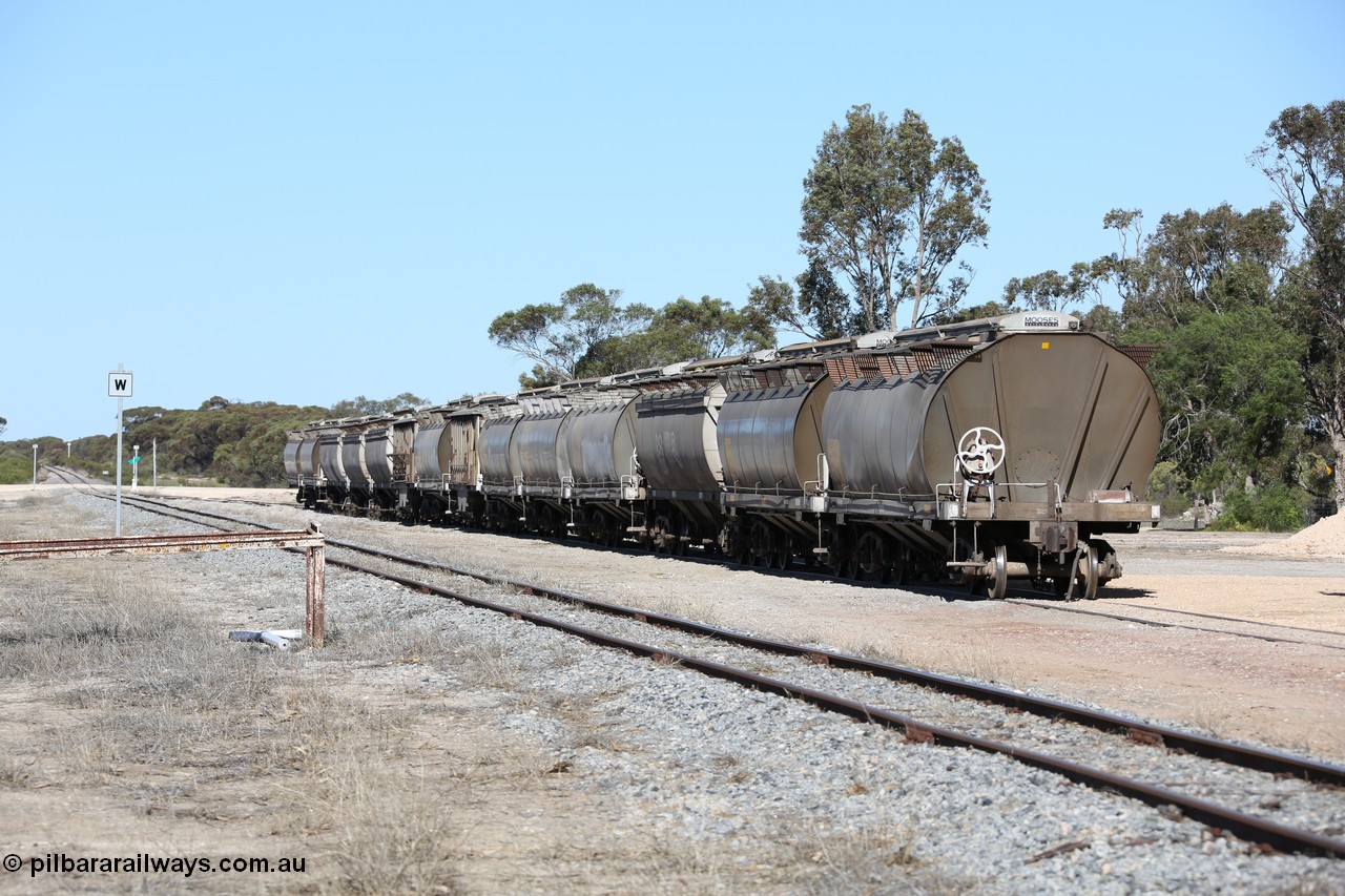 130703 0192
Tooligie, a rake of loaded grain waggons of the HAN, HBN and HCN types awaits collection for the trip to Port Lincoln. 3rd July 2013.
