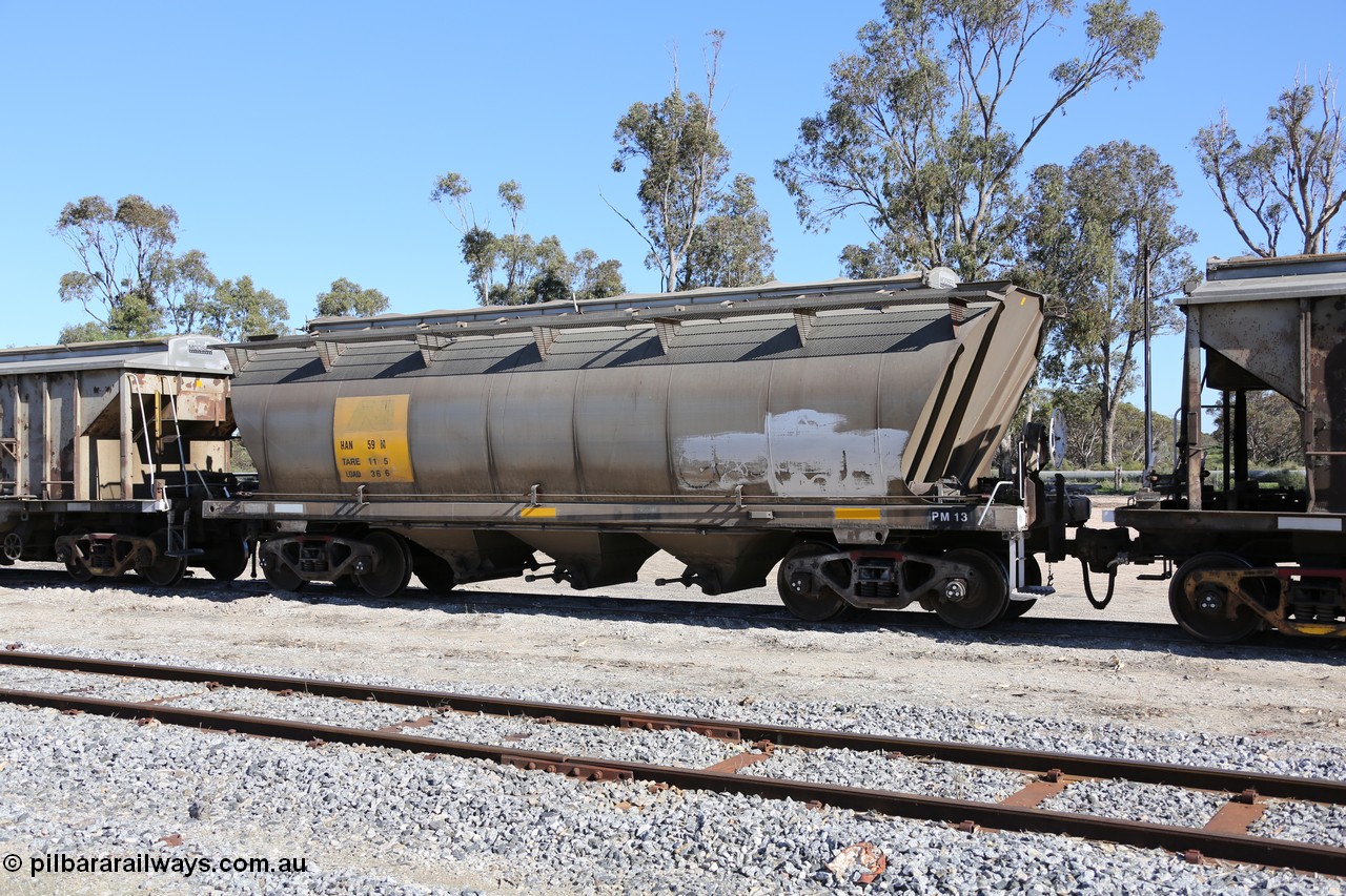 130703 0198
Tooligie, HAN type bogie grain hopper waggon HAN 59, one of sixty eight units built by South Australian Railways Islington Workshops between 1969 and 1973 as the HAN type for the Eyre Peninsula system.
Keywords: HAN-type;HAN59;1969-73/68-59;SAR-Islington-WS;