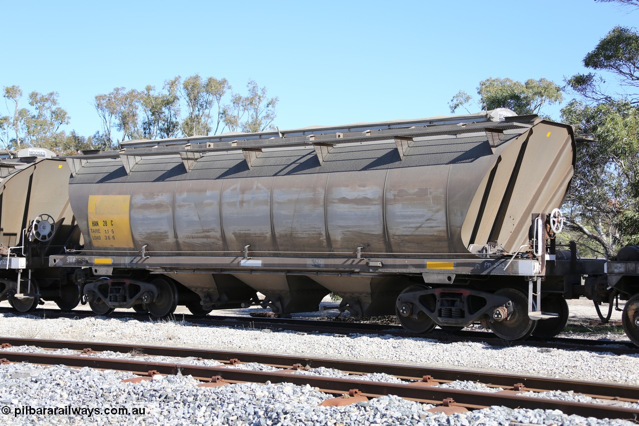 130703 0204
Tooligie, HAN type bogie grain hopper waggon HAN 28, one of sixty eight units built by South Australian Railways Islington Workshops between 1969 and 1973 as the HAN class for the Eyre Peninsula system.
Keywords: HAN-type;HAN28;1969-73/68-28;SAR-Islington-WS;