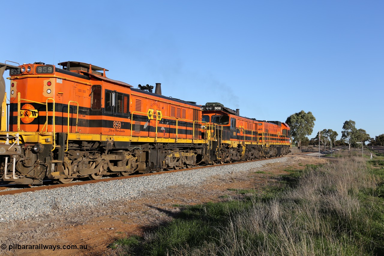 130703 0261
Kaldow, third unit on a Port Lincoln bound grain train Genesee & Wyoming locomotive AE Goodwin ALCo model DL531 unit 859 'City of Port Lincoln' serial 84705, built in 1963, 859 started life at Peterborough, spent some years in Tasmania and even spent time in Perth on standard gauge before being transferred to the Eyre Peninsula system in 2003. 3rd July 2013.
Keywords: 830-class;859;AE-Goodwin;ALCo;DL531;84705;