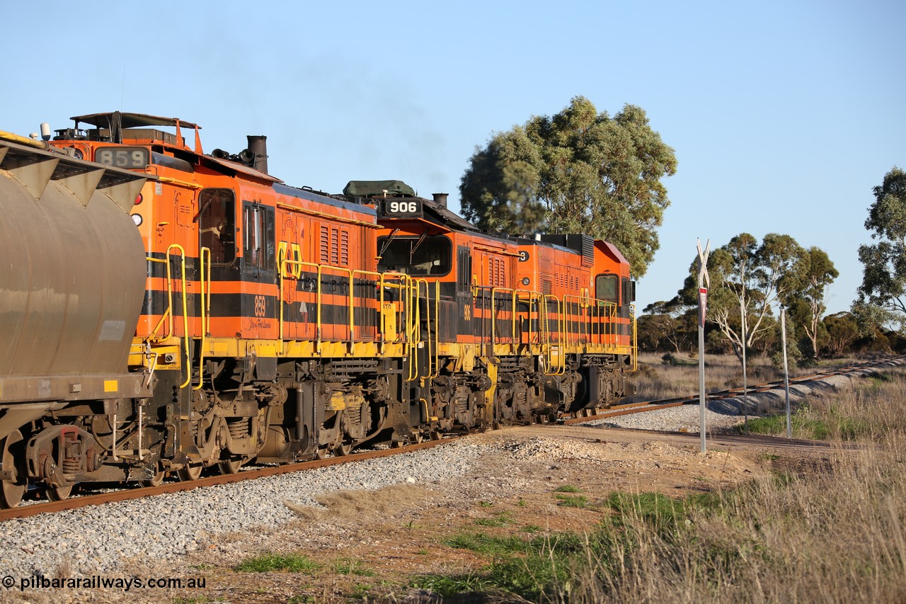 130703 0263
Kaldow, third unit on a Port Lincoln bound grain train Genesee & Wyoming locomotive AE Goodwin ALCo model DL531 unit 859 'City of Port Lincoln' serial 84705, built in 1963, 859 started life at Peterborough, spent some years in Tasmania and even spent time in Perth on standard gauge before being transferred to the Eyre Peninsula system in 2003. 3rd July 2013.
Keywords: 830-class;859;AE-Goodwin;ALCo;DL531;84705;