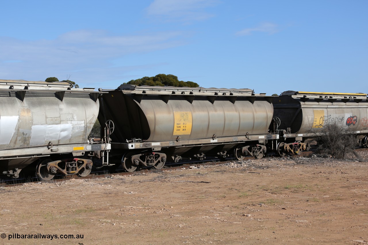 130704 0454
Kyancutta, HAN type bogie grain hopper waggon HAN 51, one of sixty eight units built by South Australian Railways Islington Workshops between 1969 and 1973 as the HAN type for the Eyre Peninsula system.
Keywords: HAN-type;HAN51;1969-73/68-51;SAR-Islington-WS;
