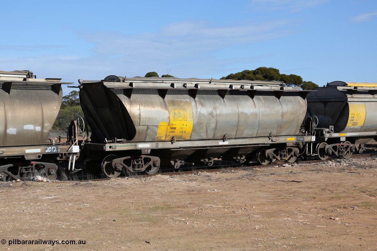 130704 0471
Kyancutta, HAN type bogie grain hopper waggon HAN 33, one of sixty eight units built by South Australian Railways Islington Workshops between 1969 and 1973 as the HAN type for the Eyre Peninsula system.
Keywords: HAN-type;HAN33;1969-73/68-33;SAR-Islington-WS;