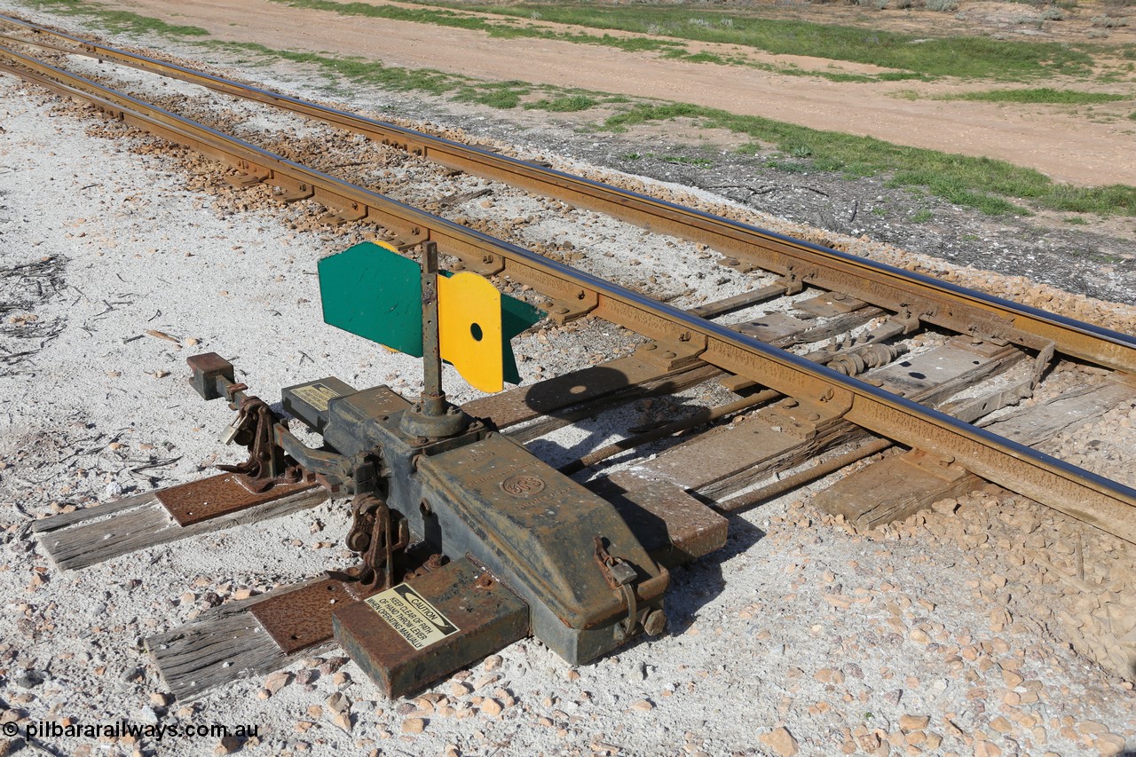 130704 0498
Moule, view of the General Railway Signal Company point lever and indicator at the western end of the crossing loop. [url=https://goo.gl/maps/JDTm7iAMJ4N1UKzb8]Location here[/url], 4th July 2013.
