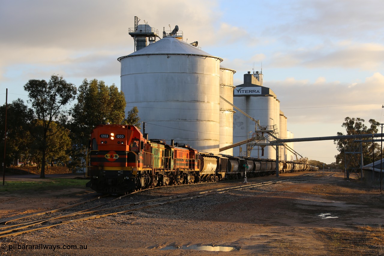 130705 0510
Lock, the heavy fog has lifted and EMD 1200 class unit 1203 is leading the loading of a grain train on the grain loop road with two ALCo DL531 units 846 and 859.
Keywords: 1200-class;1203;Clyde-Engineering-Granville-NSW;EMD;G12C;65-427;A-class;A1513;