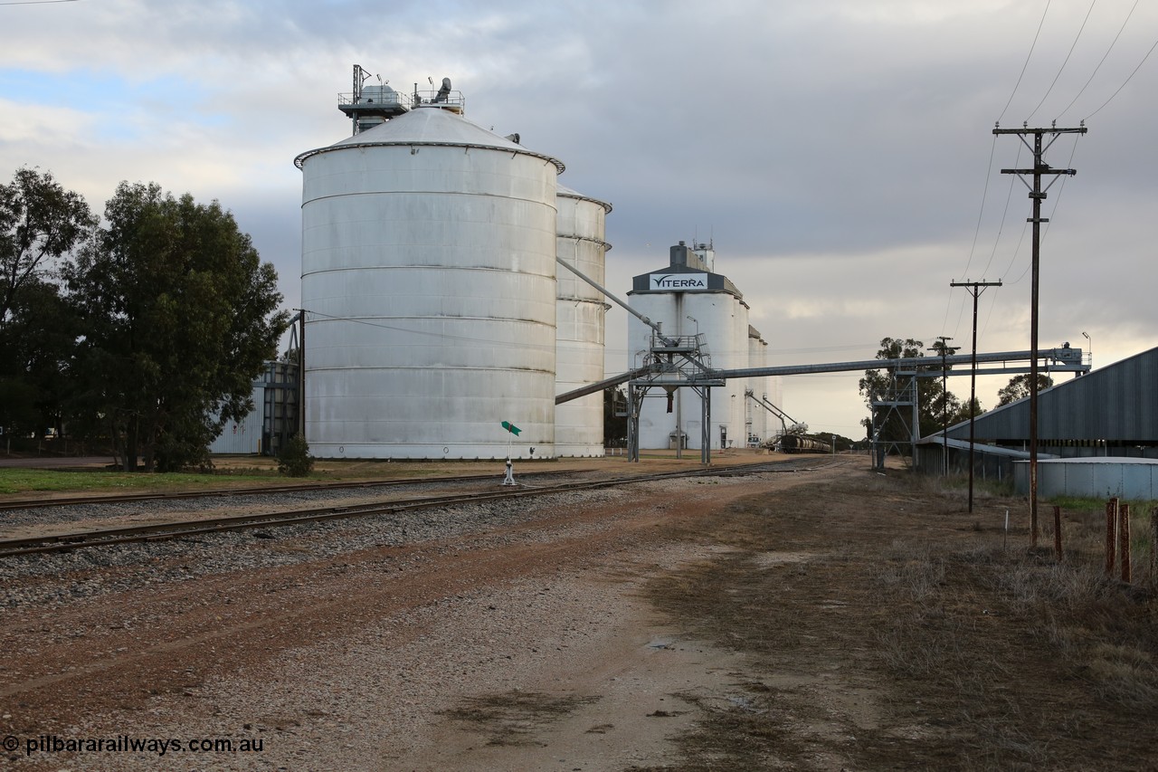 130705 0576
Lock, located at the 148.5 km and originally named Terre when opened in May 1913, later renamed to Lock in December 1921. From the left is the Ascom silo complex (Block 5), the train is loading on the grain loop, horizontal bunker (Block 4) on the right. 5th of July 2013.
