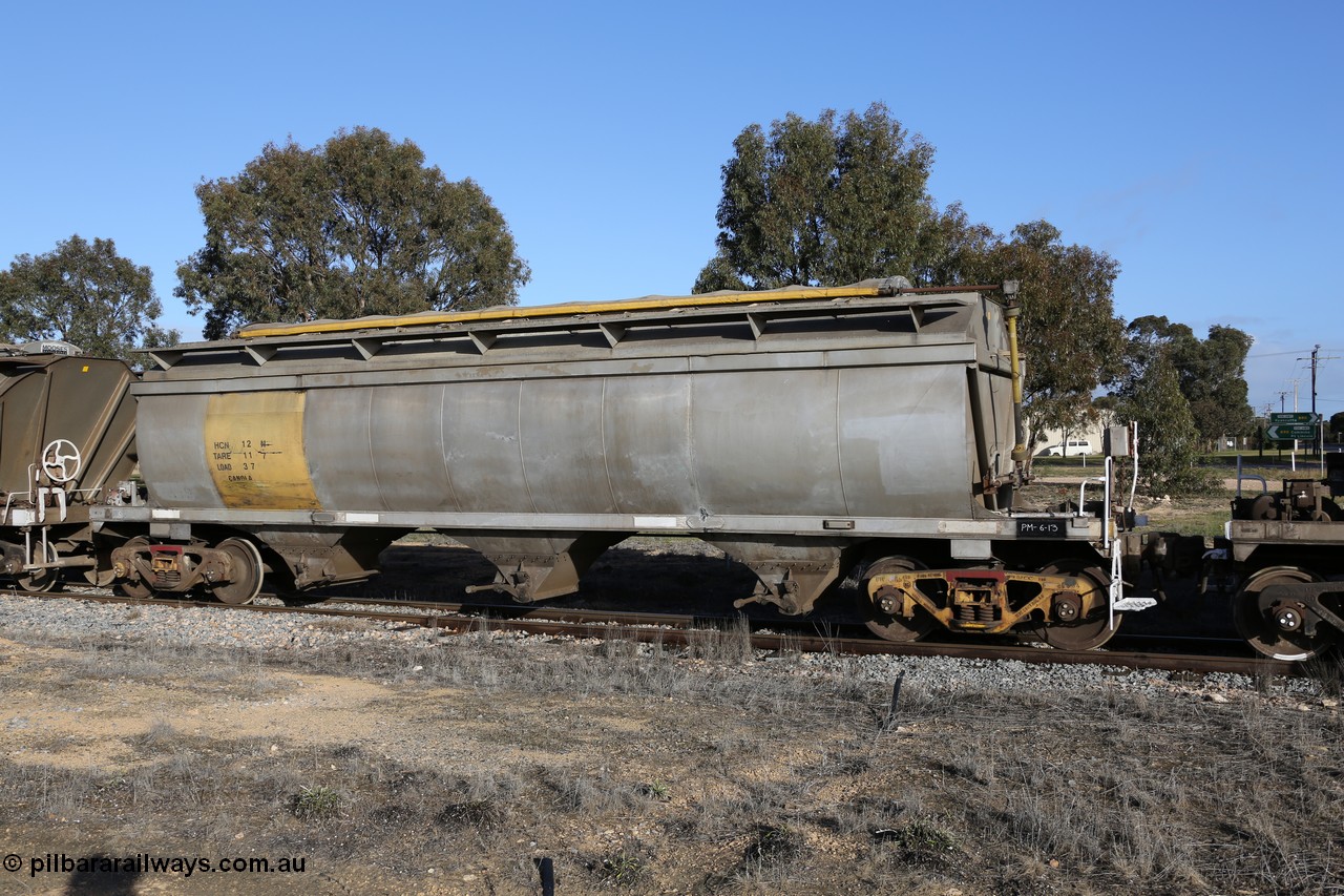 130705 0638
Lock, HCN type bogie grain hopper waggon HCN 12, originally an NHB type hopper built by Tulloch Ltd for the Commonwealth Railways North Australia Railway. One of forty rebuilt by Islington Workshops 1978-79 to the HCN type with a 36 ton rating, increased to 40 tonnes in 1984. Seen here loaded with grain with a Moose Metalworks roll-top cover.
Keywords: HCN-type;HCN12;SAR-Islington-WS;rebuild;Tulloch-Ltd-NSW;NHB-type;NHB1591;