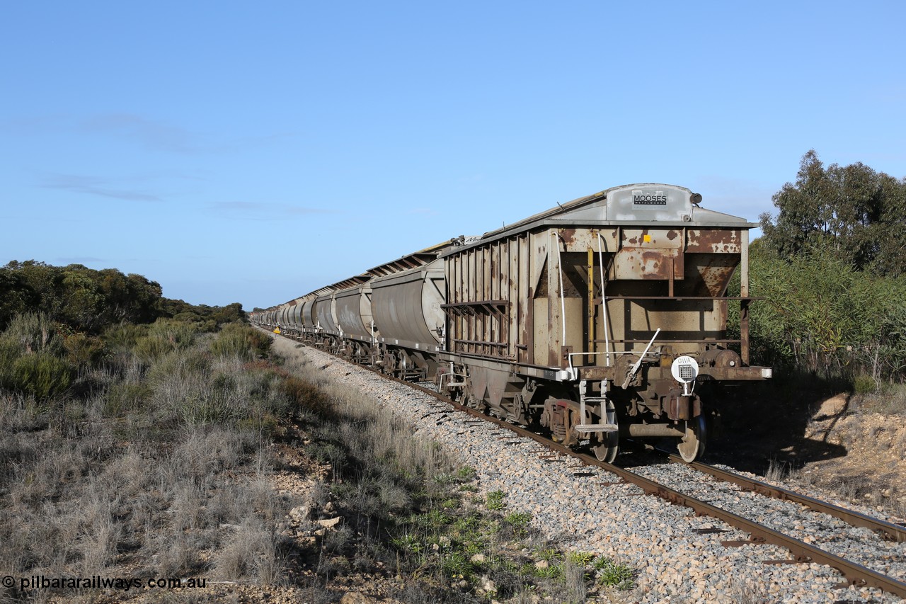 130705 0663
Lock, HBN type dual use ballast / grain hopper waggons, HBN 11 still with side gangways in place. One of seventeen built by South Australian Railways Islington Workshops in 1968 with a 25 ton capacity, increased to 34 tons in 1974. HBN 1-11 fitted with removable tops and roll-top hatches in 1999-2000. 5th July 2013.
Keywords: HBN-type;HBN11;1968/17-11;SAR-Islington-WS;