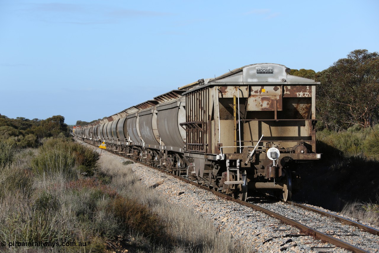 130705 0664
Lock, HBN type dual use ballast / grain hopper waggons, HBN 11 still with side gangways in place. One of seventeen built by South Australian Railways Islington Workshops in 1968 with a 25 ton capacity, increased to 34 tons in 1974. HBN 1-11 fitted with removable tops and roll-top hatches in 1999-2000. 5th July 2013.
Keywords: HBN-type;HBN11;1968/17-11;SAR-Islington-WS;
