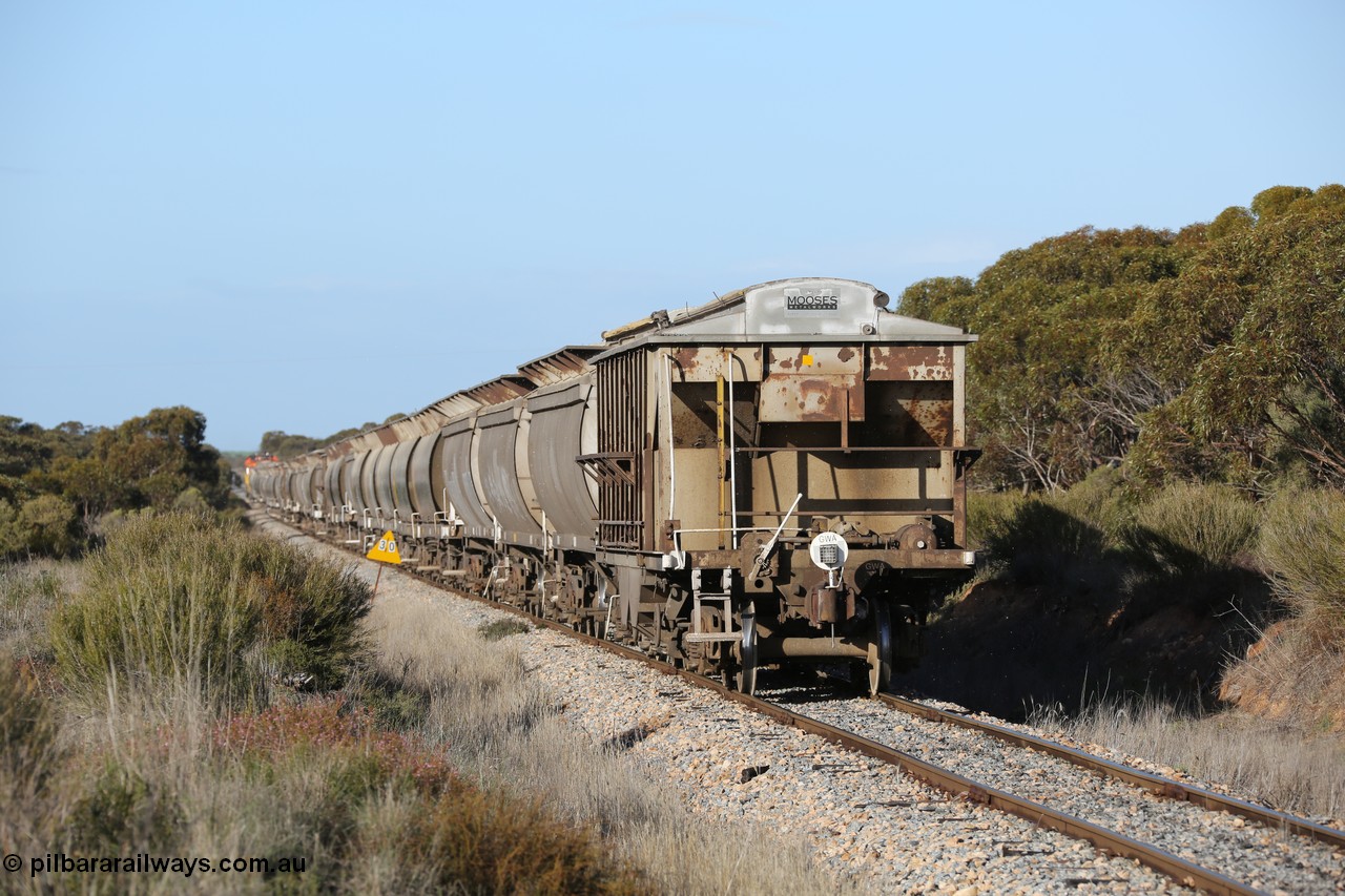 130705 0665
Lock, HBN type dual use ballast / grain hopper waggons, HBN 11 still with side gangways in place. One of seventeen built by South Australian Railways Islington Workshops in 1968 with a 25 ton capacity, increased to 34 tons in 1974. HBN 1-11 fitted with removable tops and roll-top hatches in 1999-2000. 5th July 2013.
Keywords: HBN-type;HBN11;1968/17-11;SAR-Islington-WS;