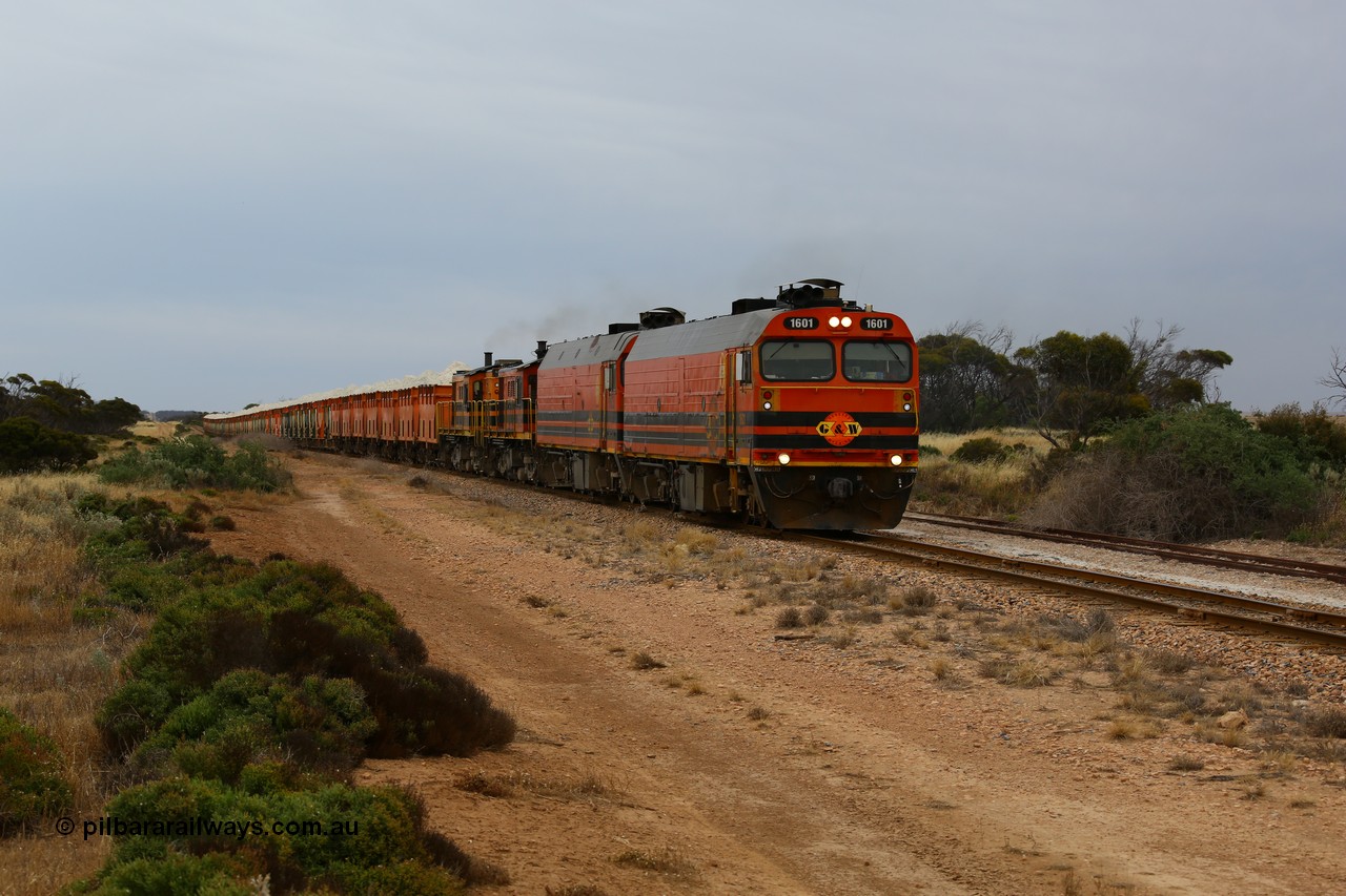161109 1890
Moule, train 4DD4 rumbles along the mainline behind Genesee & Wyoming locomotives Clyde Engineering EMD model JL22C units 1601 serial 71-728 and 1603 serial 71-730 and a pair of AE Goodwin ALCo model DE531 units 859 serial 84705 and 850 serial 84136 with 62 loaded waggons.
Keywords: 1600-class;1601;Clyde-Engineering-Granville-NSW;EMD;JL22C;71-728;NJ-class;NJ1;