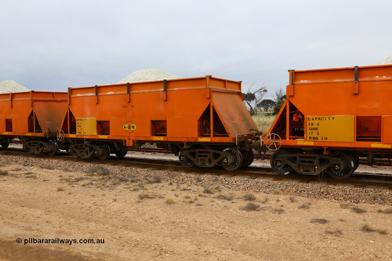 161109 1903
Moule, former BHP RSK type iron ore waggon, modified by G&W Port Lincoln to cart gypsum and coded RSG type, RSG 3, note the riveted body, fitted with hungry boards and loaded with gypsum.
Keywords: RSG-type;RSG3;RSK-type;