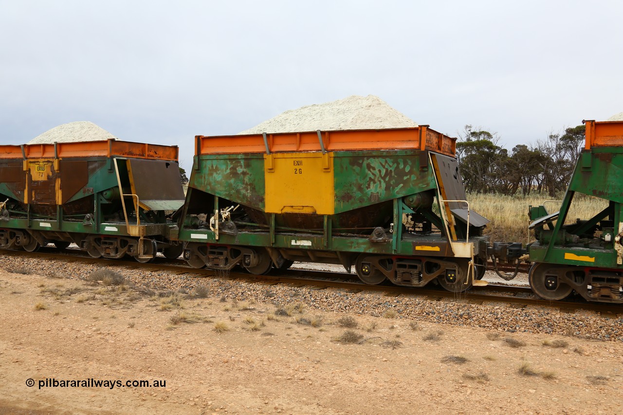 161109 1938
Moule, originally built by Kinki Sharyo as the NH type for the NAR in 1968, sent to Port Lincoln in 1978, then rebuilt and recoded ENH type in 1984, ENH 2 with hungry boards loaded with gypsum.
Keywords: ENH-type;ENH2;Kinki-Sharyo-Japan;NH-type;NH902;