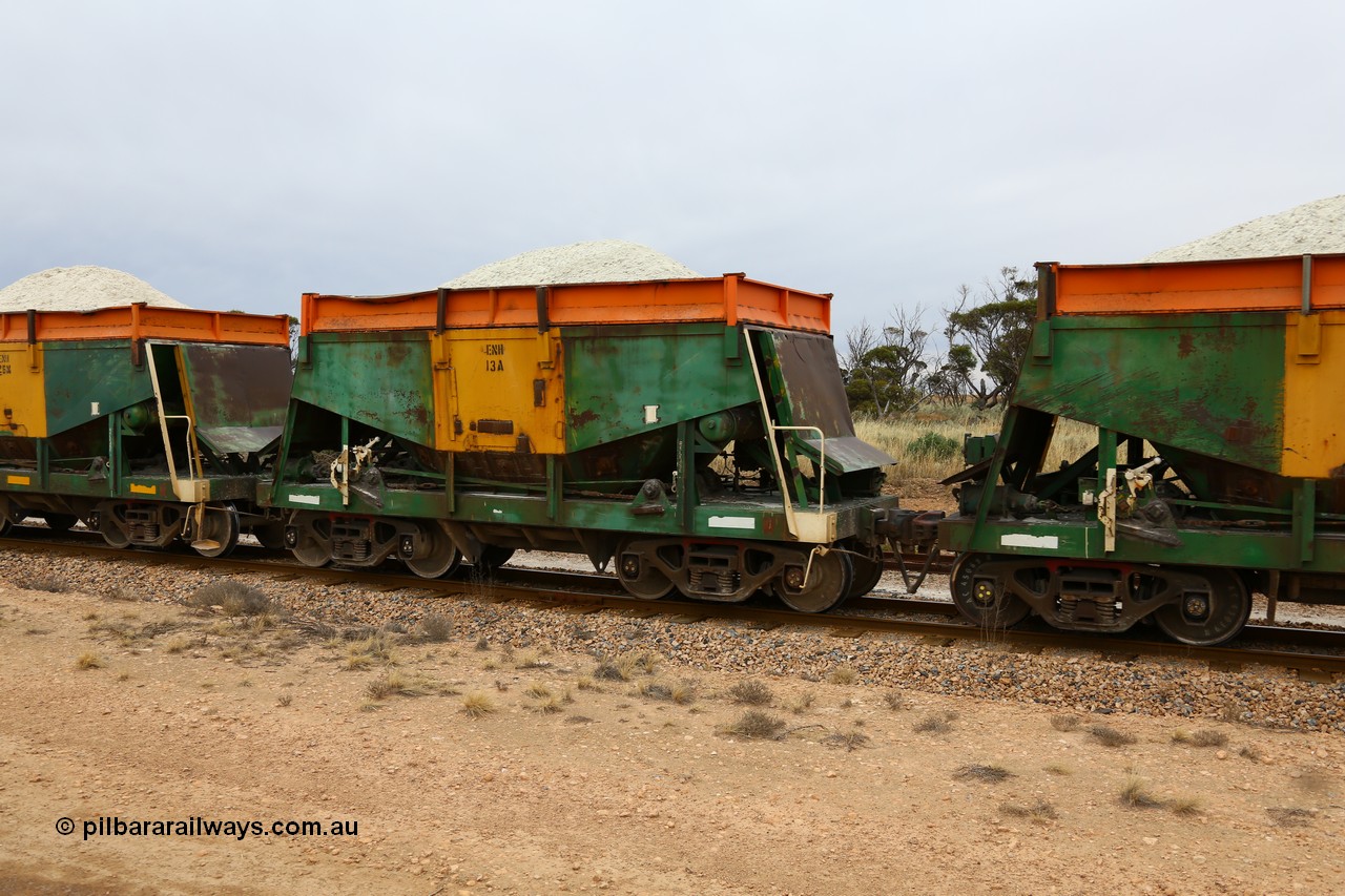 161109 1941
Moule, originally built by Kinki Sharyo as the NH type for the NAR in 1968, sent to Port Lincoln in 1978, then rebuilt and recoded ENH type in 1984, ENH 13 with hungry boards loaded with gypsum.
Keywords: ENH-type;ENH13;Kinki-Sharyo-Japan;NH-type;NH913;