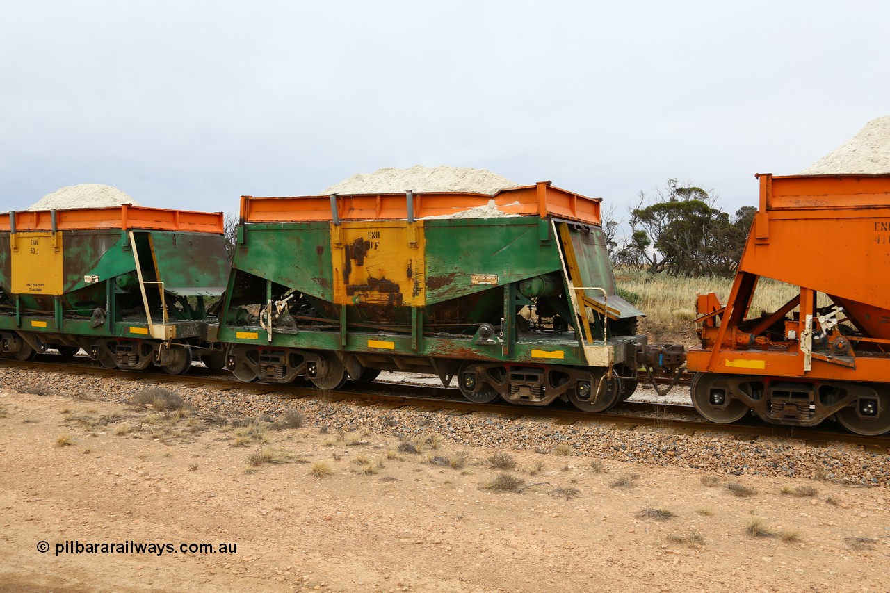161109 1951
Moule, originally built by Kinki Sharyo as the NH type for the NAR in 1968, sent to Port Lincoln in 1978, then rebuilt and recoded ENH type in 1984, ENH 11 with hungry boards loaded with gypsum. Also shows signs of derailment and being on its side.
Keywords: ENH-type;ENH11;Kinki-Sharyo-Japan;NH-type;NH911;