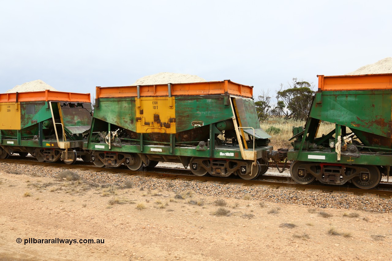 161109 1958
Moule, originally built by Kinki Sharyo as the NH type for the NAR in 1968, sent to Port Lincoln in 1978, then rebuilt and recoded ENH type in 1984, ENH 10 with hungry boards loaded with gypsum. Also shows signs of derailment and being on its side.
Keywords: ENH-type;ENH10;Kinki-Sharyo-Japan;NH-type;NH910;