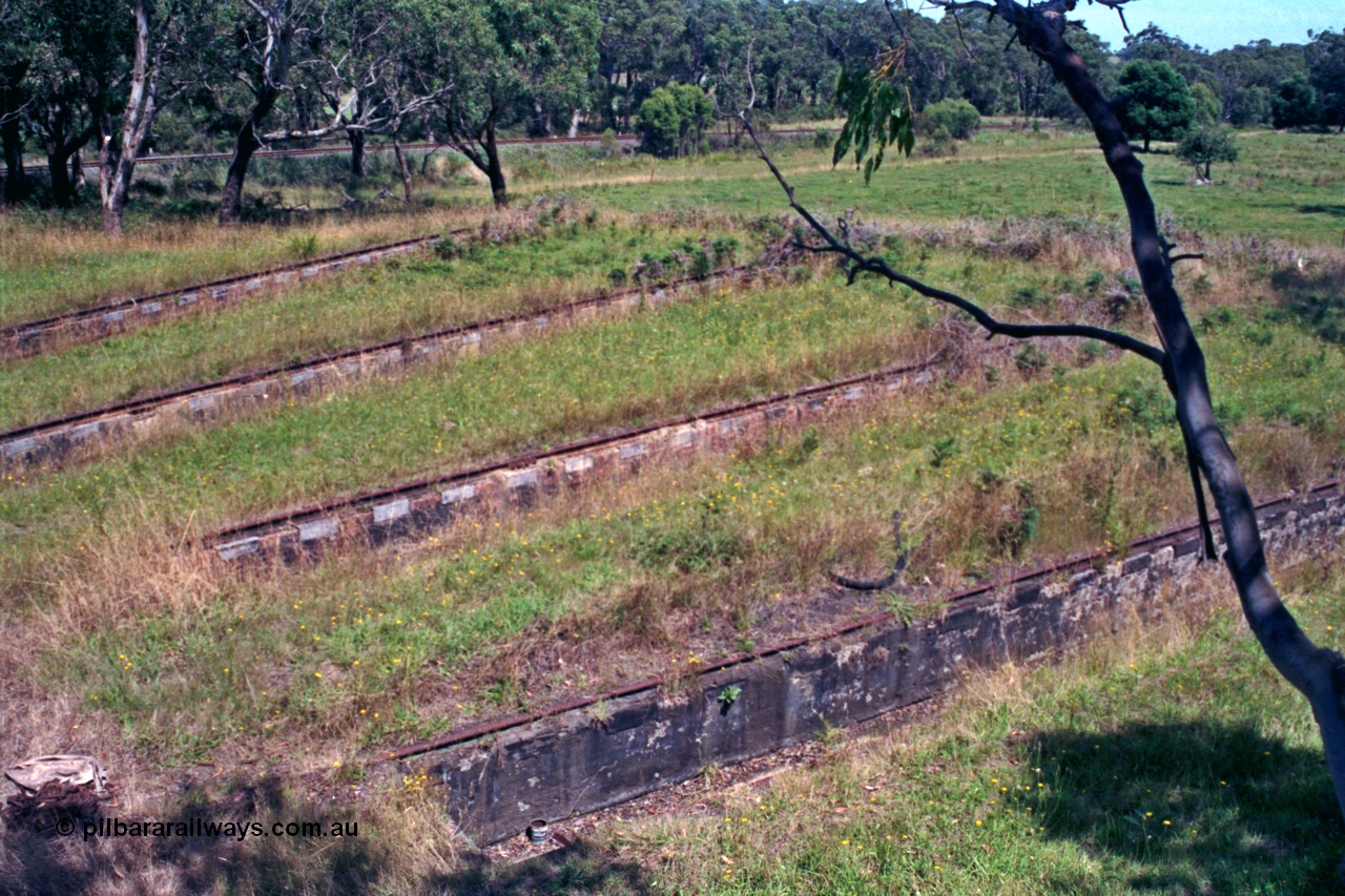 129-2-10
Nyora, four turntable radial roads and ash pits, former loco depot, mainline in the background.
