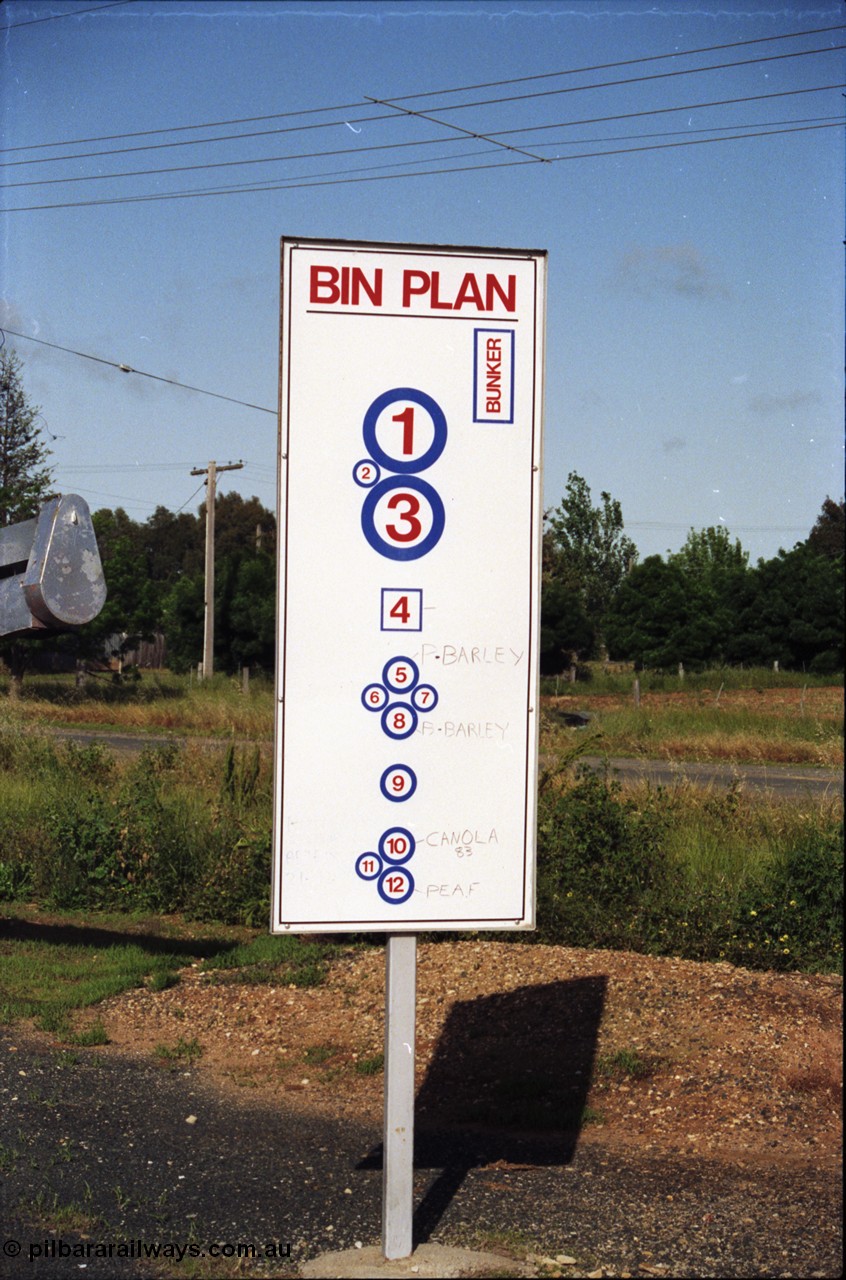 130-08
Elmore Grain Elevators Board 'bin plan' sign.
