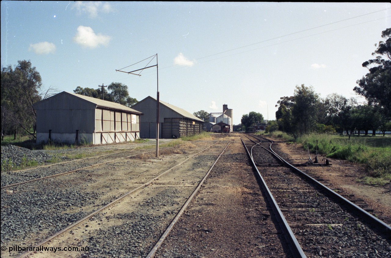 130-14
Rochester yard overview, looking north, super phosphate shed and Victorian Oat Pool grain shed at left, points set for platform road, silos and goods shed in background.
