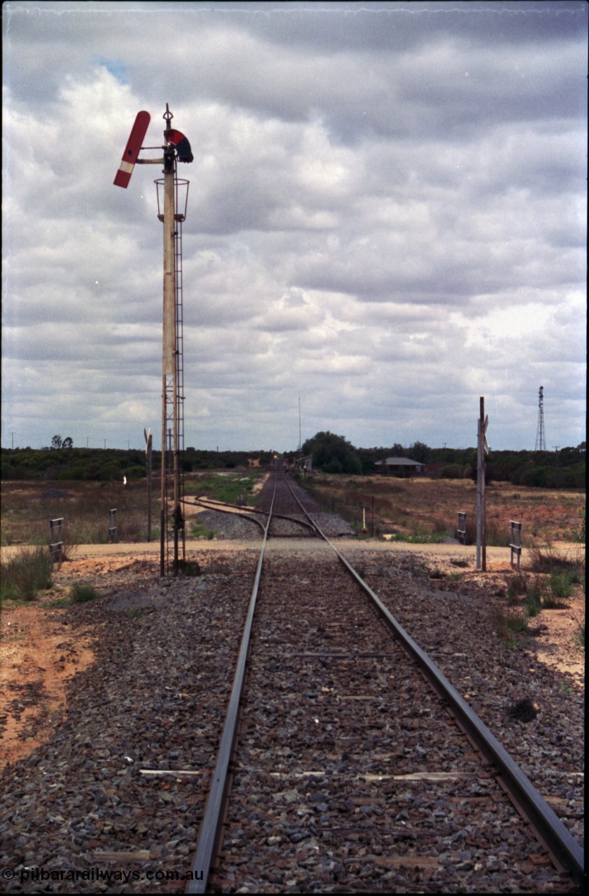 132-15
Hattah station yard overview, up home semaphore signal, looking south, track view.
