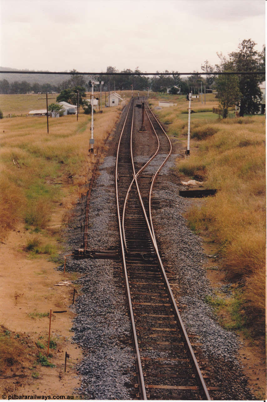 134-02
Kagaru, up departure signals, looking north at the south end, from road over bridge, point and rodding.
