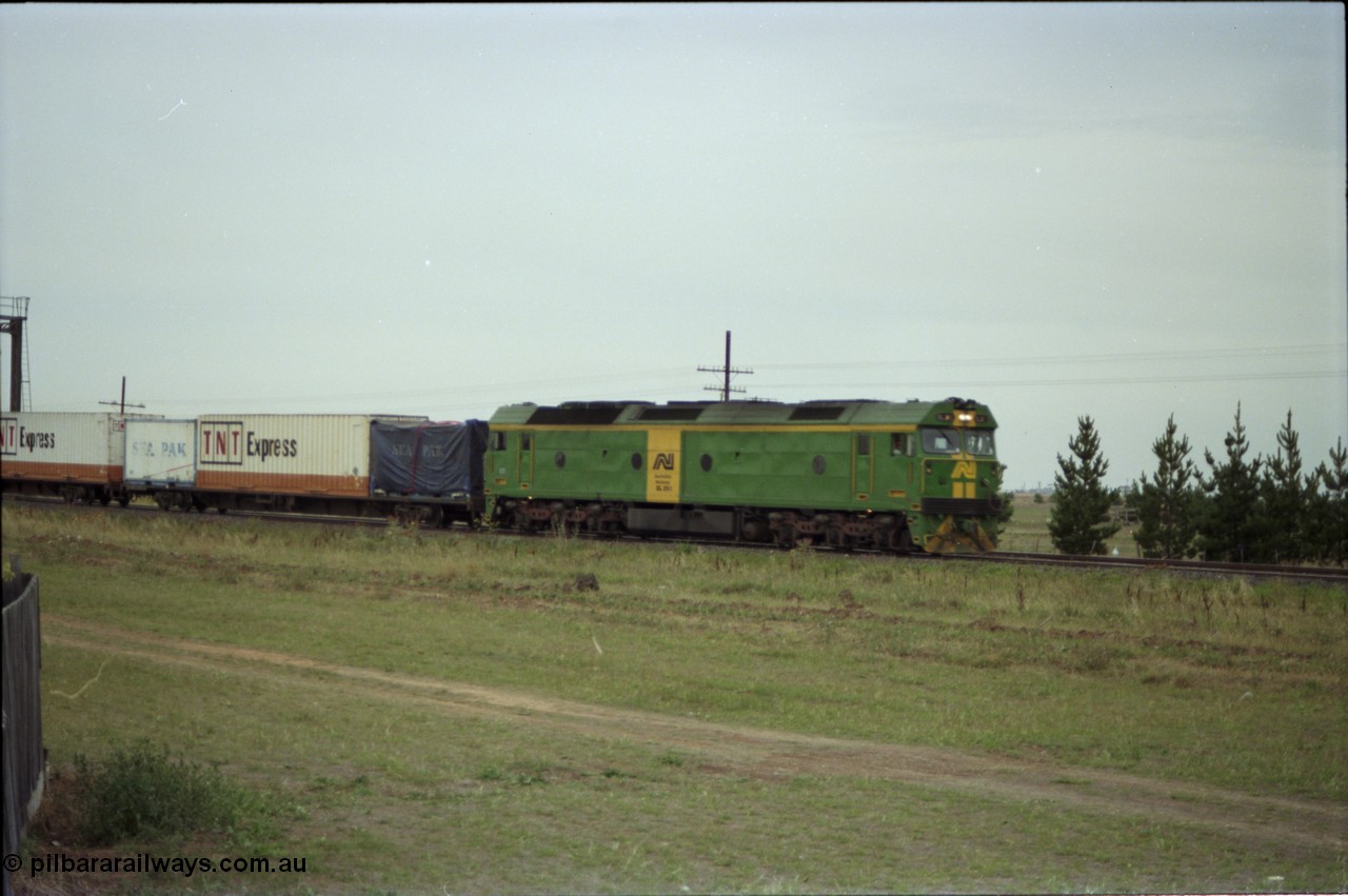 140-2-17
Deer Park West, Australian National broad gauge BL class BL 29 Clyde Engineering EMD model JT26C-2SS serial 83-1013 in AN livery works an Adelaide bound down goods train.
Keywords: BL-class;BL29;Clyde-Engineering-Rosewater-SA;EMD;JT26C-2SS;83-1013;