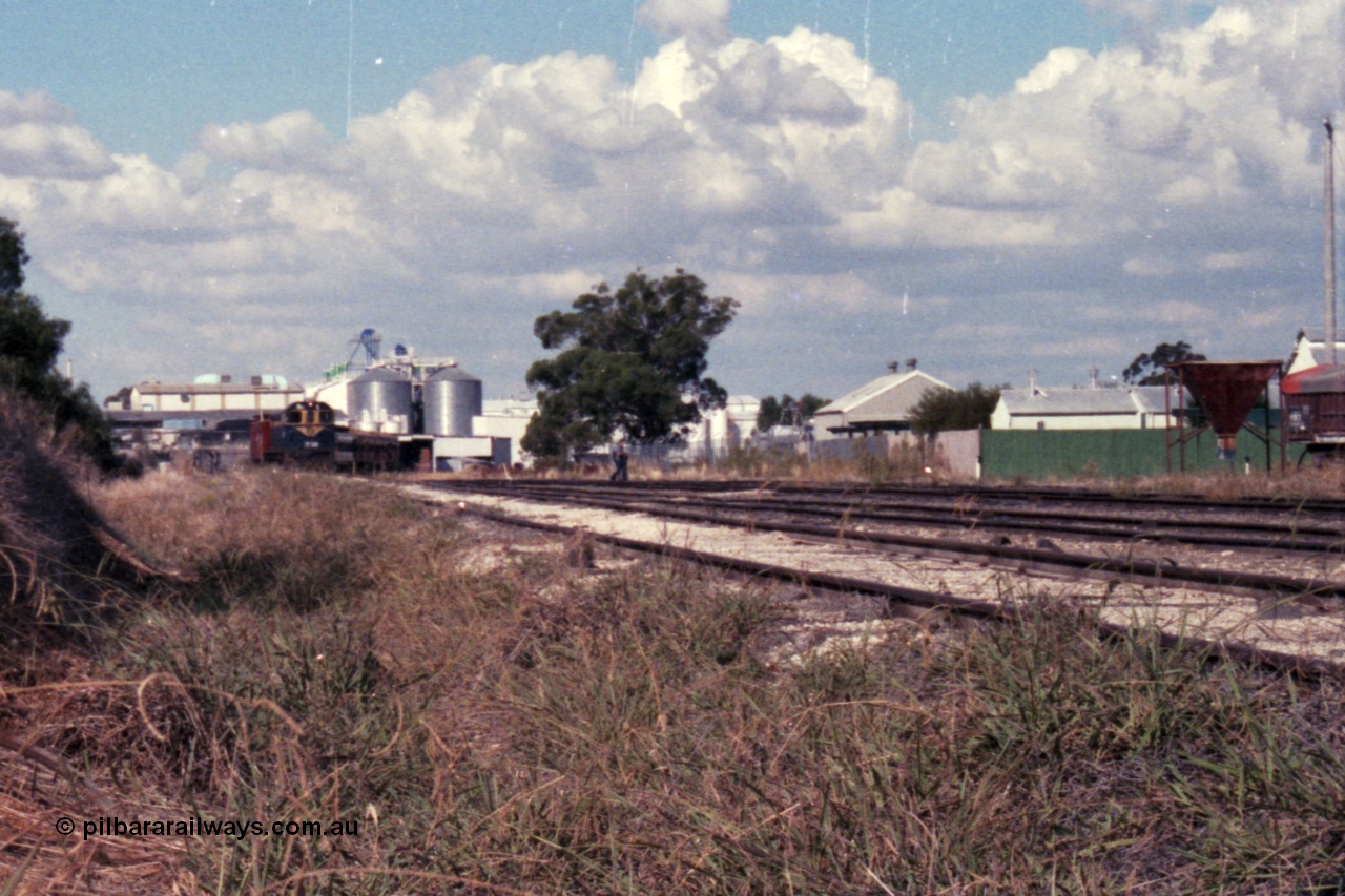 143-24
Wahgunyah, broad gauge VR liveried Y class Y 133 Clyde Engineering EMD model G6B serial 65-399 leads the arriving 'Stringybark Express' mixed special into the yard, Uncle Tobys in the background.
Keywords: Y-class;Y133;Clyde-Engineering-Granville-NSW;EMD;G6B;65-399;