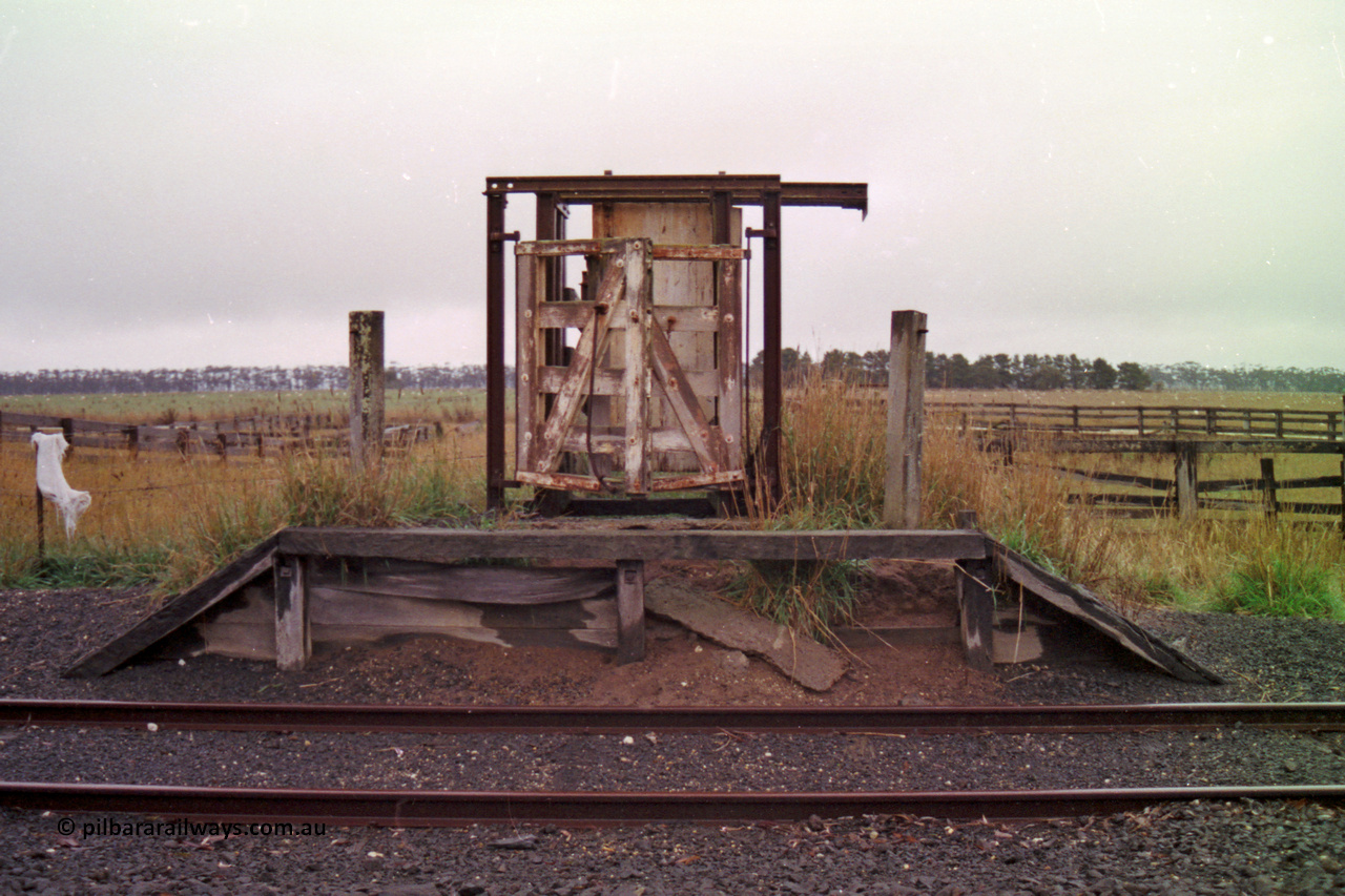 150-21
Lismore, cattle load ramp and platform, front elevation view, yards behind.
