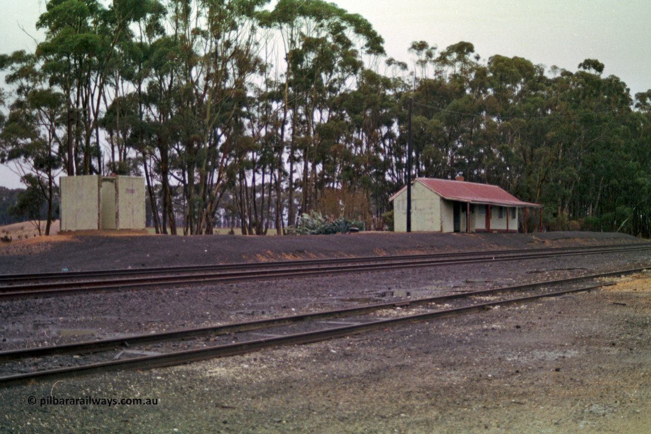 150-29
Lismore station yard and building overview, roofless ablution block and station building.
