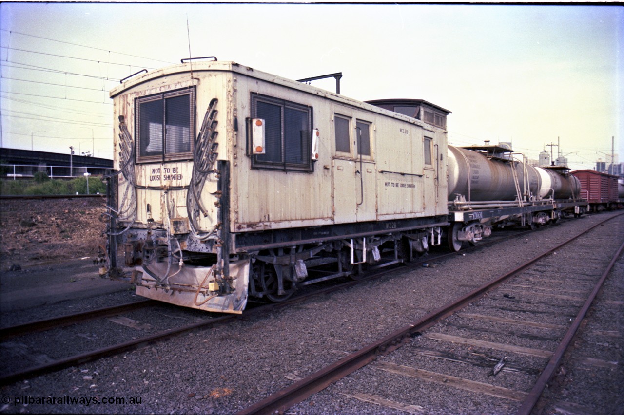 162-3-15
Melbourne Yard, PTC Open Day, V/Line broad gauge WZ type six wheel Weedex spray van WZ 2, converted in 1982 from ZL type six wheel guards van ZL 497, which started out as a Z type van Z 497 built at Newport by Ireland and Party in December 1914, coupled to two VZVA type bogie tank waggons and VZVA 247 louvre van.
Keywords: WZ-van;WZ2;Z-van;Z497;Ireland-&-Party;ZL-van;VZVA-type;VZVA3;