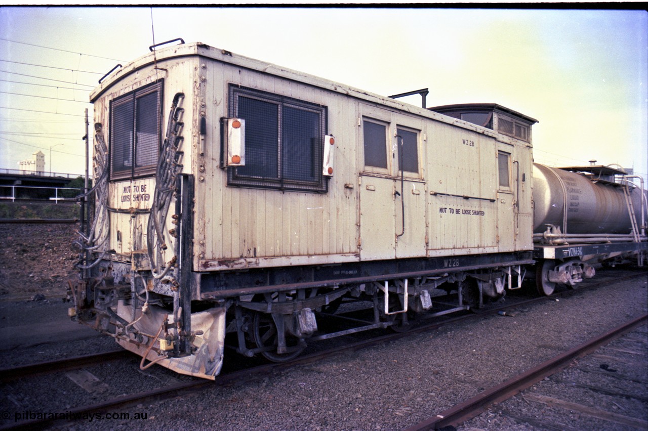 162-3-16
Melbourne Yard, PTC Open Day, V/Line broad gauge WZ type six wheel Weedex spray van WZ 2, converted in 1982 from ZL type six wheel guards van ZL 497, which started out as a Z type built at Newport by Ireland and Party in December 1914, coupled to VZVA type bogie tank waggon VZVA 3.
Keywords: WZ-van;WZ2;Z-van;Z497;Ireland-&-Party;ZL-van;VZVA-type;VZVA3;