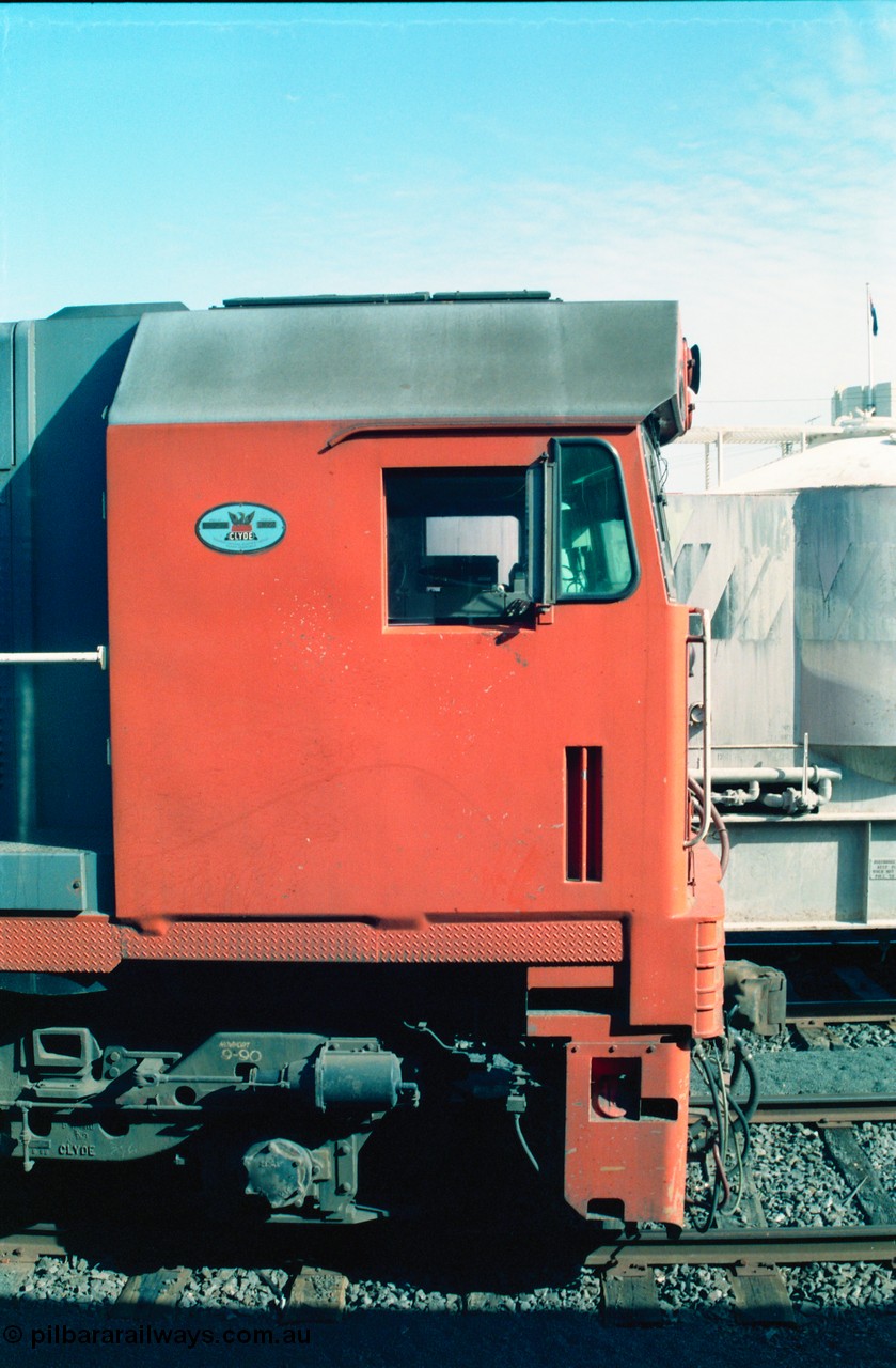 163-09
Seymour station yard, platform view, V/Line broad gauge N class loco N 474 'City of Traralgon' Clyde Engineering EMD model JT22HC-2 serial 87-1203, cab side shot.
Keywords: N-class;N474;Clyde-Engineering-Somerton-Victoria;EMD;JT22HC-2;87-1203;