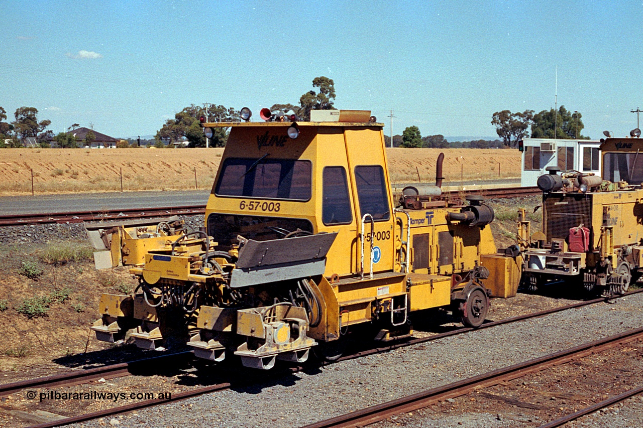 173-10
Murchison East, V/Line broad gauge track machine, asset no. 6-57-003, which is a Tamper CSC-2 crib and shoulder compactor.
Keywords: Tamper;CSC-2;6-57-003;track-machine;