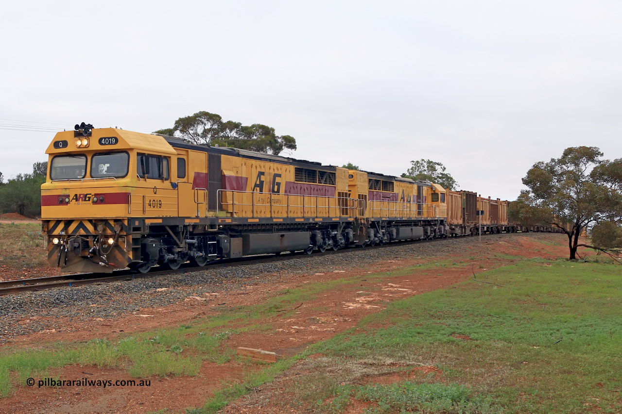 240401 4965
Kalgoorlie, Aurizon's 1029 Malcolm Freighter runs north out of Kalgoorlie beside St Albans Rd behind double Q class locomotives Q 4019 and Q 4015 both former Westrail units numbered Q 319 and Q315 respectively. The Q class are Clyde EMD GT46C models with serial numbers 98-1472 for 4019 and 98-1468 for 4015. The load is 32 waggons for 536.2 metres and 2414 tonnes. 1st of April 2024.
Keywords: Q-class;Q4019;Clyde-Engineering-Forrestfield-WA;EMD;GT46C;98-1472;Q319;