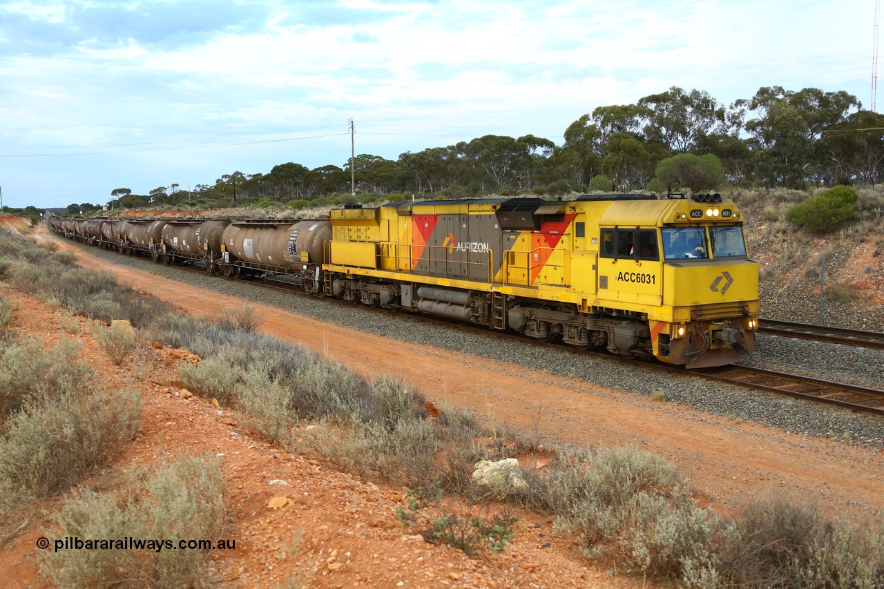 161116 5099
West Kalgoorlie, loaded Shell fuel train 3442 arrives behind UGL Rail built GE model C44ACi unit ACC 6031 serial R-0093-01 / 13-485 following its overnight run from Esperance with 26 waggons for 505 metres and 2165 tonnes.
Keywords: ACC-class;ACC6031;UGL-Rail-NSW;GE;C44ACi;R-0093-01/13-485;