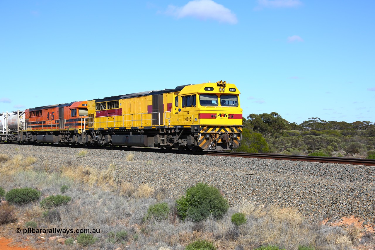 161111 2452
Binduli, Kalgoorlie Freighter train 5025, Clyde Engineering EMD model GT64C Q class unit Q 4013 serial 97-1466 renumbered from Q 313.
Keywords: Q-class;Q4013;Clyde-Engineering-Forrestfield-WA;EMD;GT46C;97-1466;Q313;