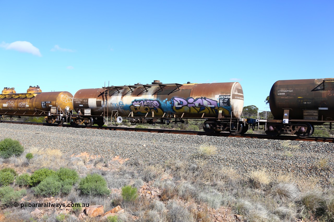 161111 2470
Binduli, Kalgoorlie Freighter train 5025, ATEY 4724 diesel fuel tank waggon in service for BP Oil, former NSW AMPOL NTAF tank, coded WTEY when arrived in WA.
Keywords: ATEY-type;ATEY4724;NTAF-type;WTEY-type;