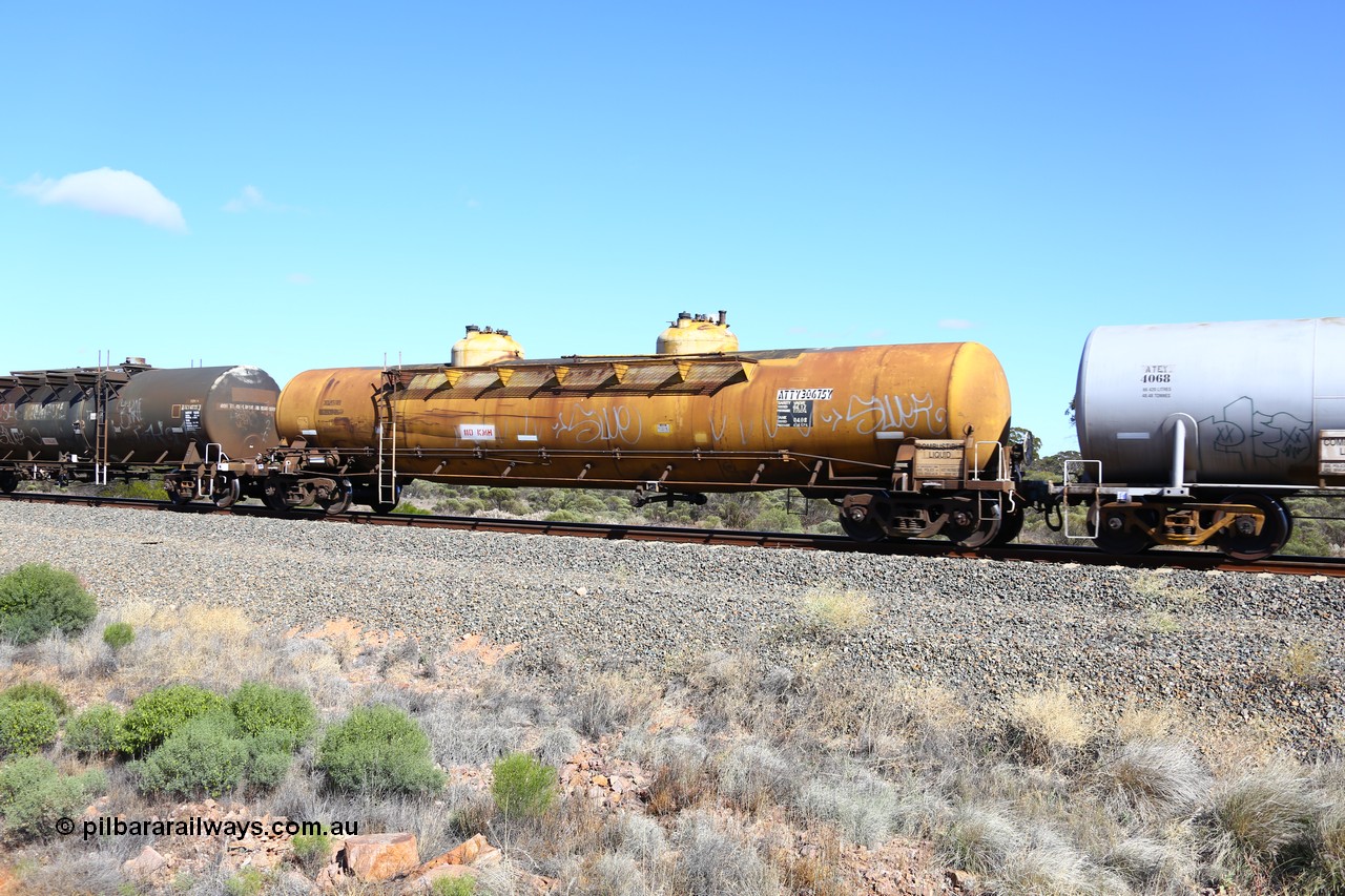 161111 2481
Binduli, Kalgoorlie Freighter train 5025, ATTY 30675 diesel fuel tank waggon, one of five built by AE Goodwin NSW in 1970/71 as WST class, recoded to WSTY and then ATTY. 78600 litre capacity.
Keywords: ATTY-type;ATTY30675;AE-Goodwin;WST-type;WSTY-type;