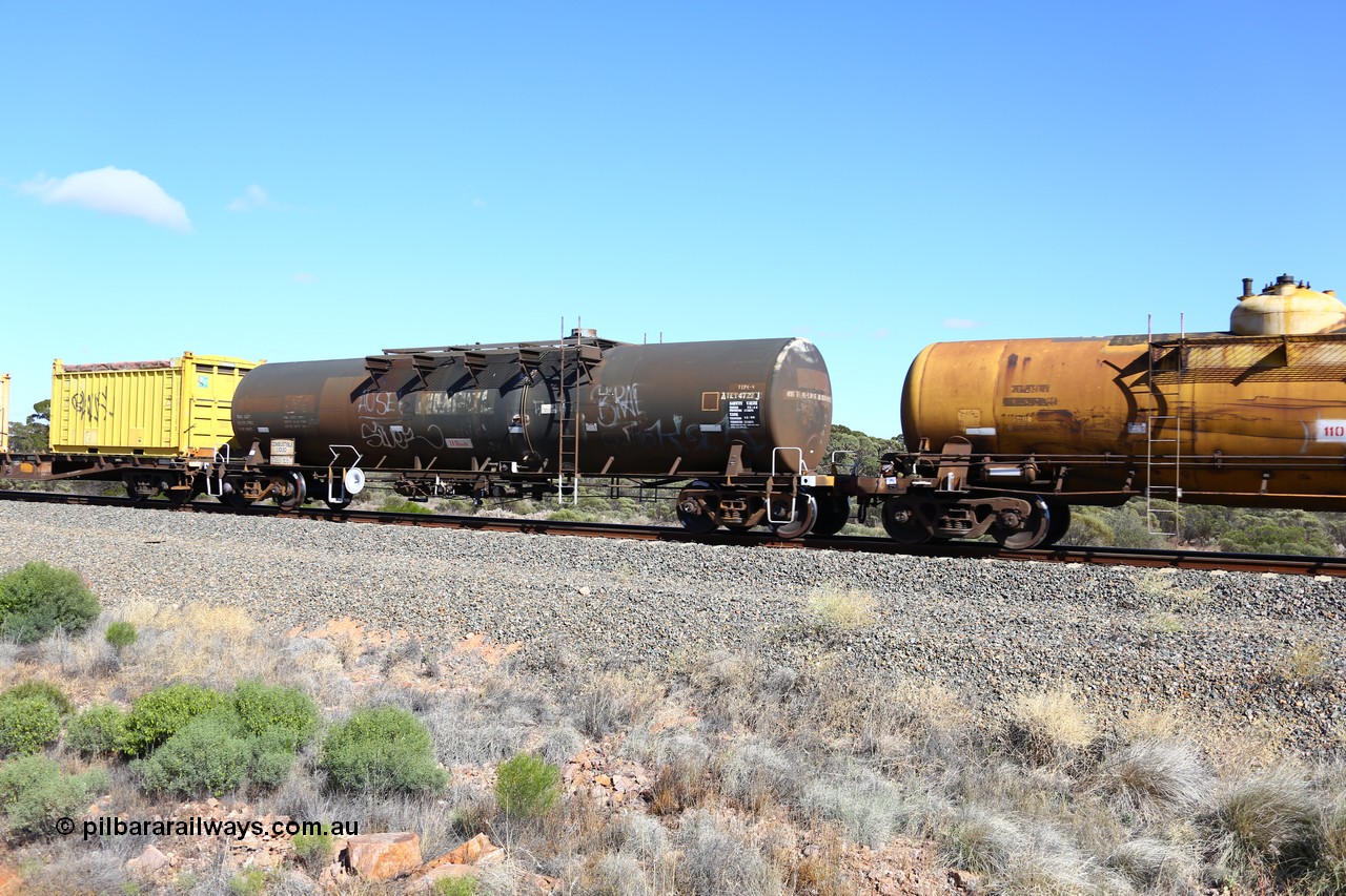 161111 2482
Binduli, Kalgoorlie Freighter train 5025, waggon ATEY 4727 diesel fuel tank waggon, former NTAF in service for Caltex, former AMPOL tank, coded WTEF when arrived in WA in 1995.
Keywords: ATEY-type;ATEY4727;WTEF-type;WTEY-type;