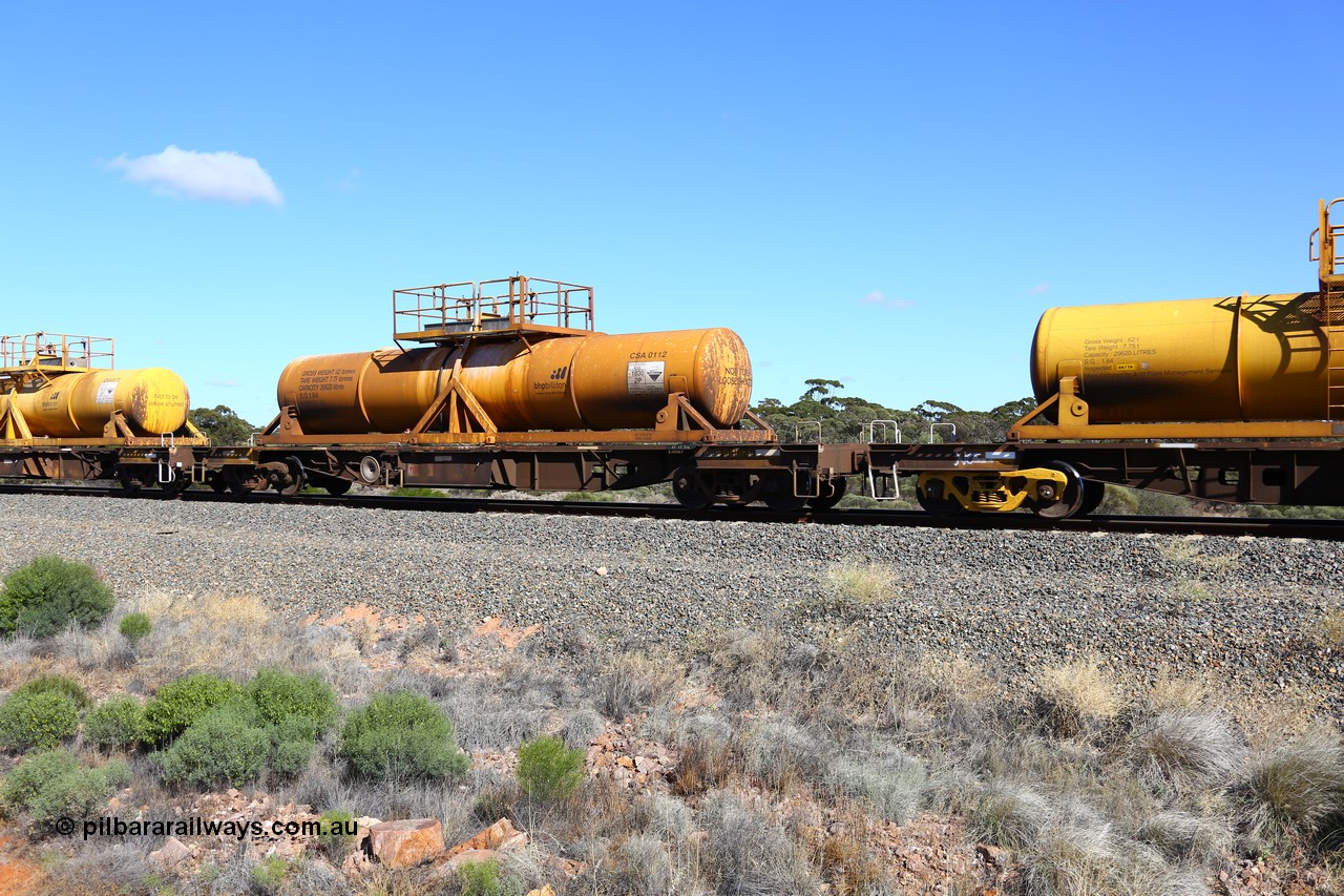 161111 2524
Binduli, Kalgoorlie Freighter train 5025, waggon AQHY 30082 with sulphuric acid tank CSA 0112, originally built by the WAGR Midland Workshops in 1964/66 as a WF type flat waggon, then in 1997, following several recodes and modifications, was one of seventy five waggons converted to the WQH type to carry CSA sulphuric acid tanks between Hampton/Kalgoorlie and Perth/Kwinana.
Keywords: AQHY-type;AQHY30082;WAGR-Midland-WS;WF-type;WFP-type;WFDY-type;WFDF-type;RFDF-type;WQH-type;