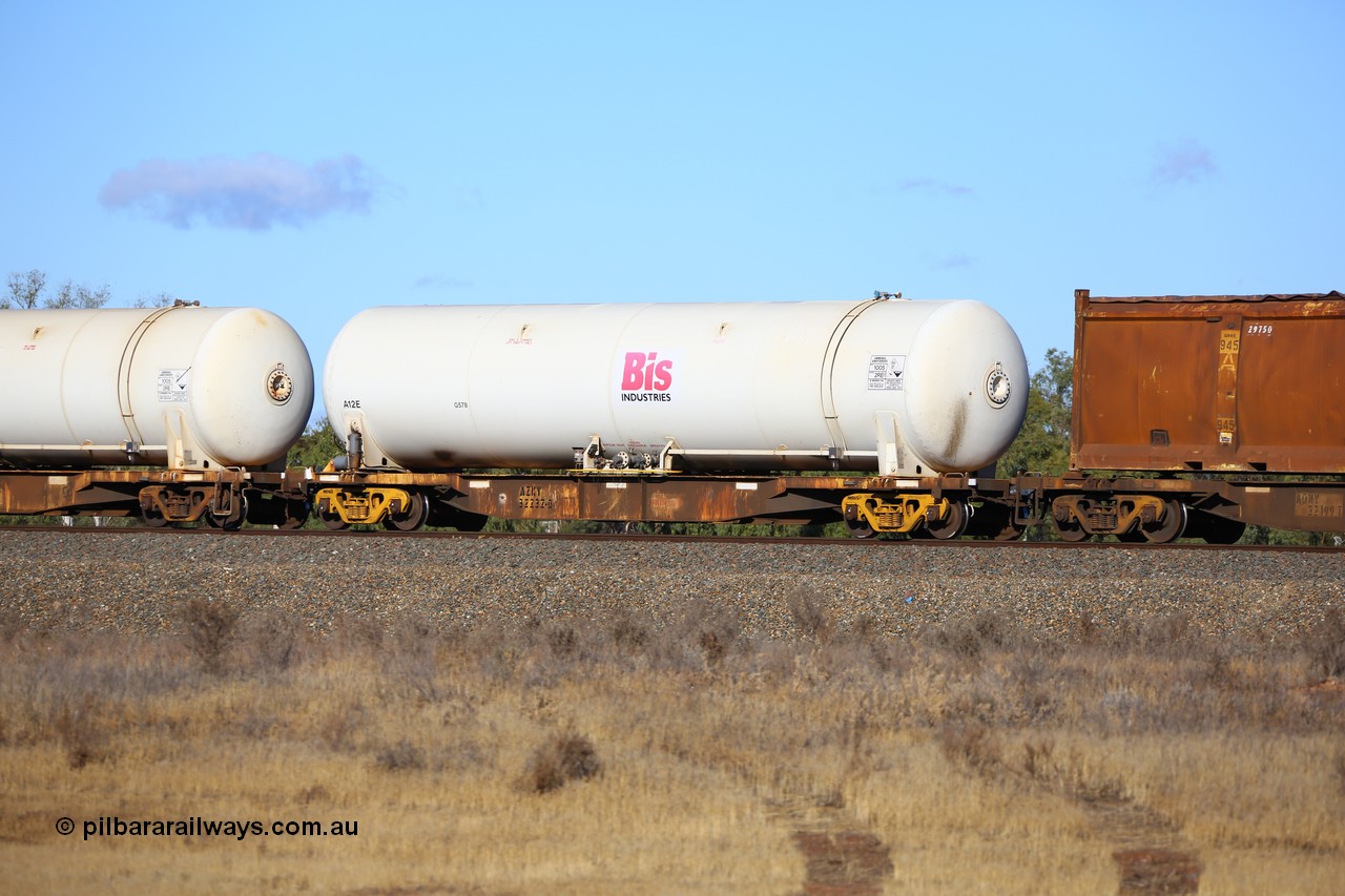 161111 2399
Kalgoorlie, Malcolm freighter train 5029, AZKY type anhydrous ammonia tank waggon AZKY 32232, one of twelve built by Goninan WA in 1998 as type WQK for Murrin Murrin traffic fitted with Bis INDUSTRIES anhydrous ammonia tank A12E.
Keywords: AZKY-type;AZKY32232;Goninan-WA;WQK-type;