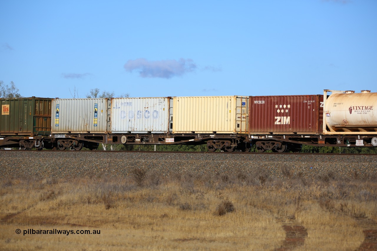 161111 2421
Kalgoorlie, Malcolm freighter train 5029, waggon AQWY 31008 originally built by Westrail Midland Workshops in 1981 part of a batch of eighteen as WFA type container waggons, in 1988 recoded to WQCY, in 1994 to RHQY, then back to WQCY in 1995, carrying three 20' 22G1 type containers, RSSU 139497, CBHU 333688 and RWLU 811941.
Keywords: AQWY-type;AQWY31008;Westrail-Midland-WS;WFA-type;WQCY-type;RHQY-type;