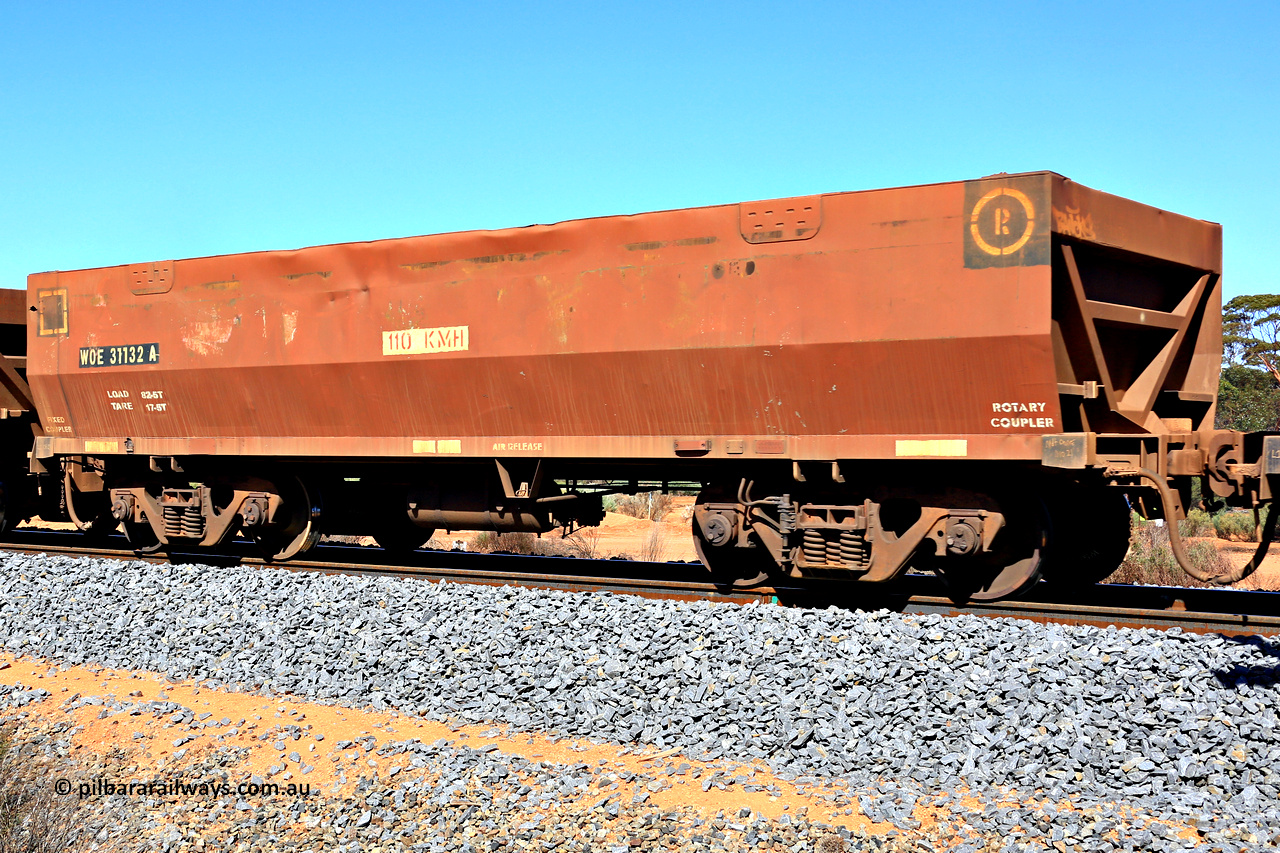 240328 2916
WOE type iron ore waggon WOE 31132 is one of a batch of one hundred and thirty built by Goninan WA between March and August 2001 with serial number 950092-122 and had fleet number 714 before being repainted brown, in Mineral Resources traffic 5040 empty Mount Walton iron ore train. March 28, 2024.
Keywords: WOE-type;WOE31132;Goninan-WA;950092-122;