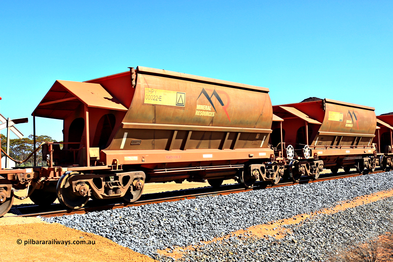 240328 2997
Loaded Koolyanobbing iron ore train 5041 with Mineral Resources Ltd MHPY type iron ore waggons MHPY 00022 and MHPY 00021 built by CSR Yangtze Co China with serial numbers 2014 / 382-22 and 2014 / 382-21 in 2014 as a batch of 382 pairs, these bottom discharge hopper waggons are operated in 'married' pairs. March 28, 2024.
Keywords: MHPY-type;MHPY00022;2014/382-22;MHPY00021;2014/382-21;CSR-Yangtze-Rolling-Stock-Co-China;