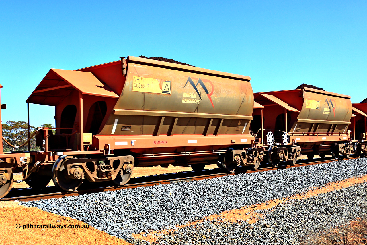 240328 3000
Loaded Koolyanobbing iron ore train 5041 with Mineral Resources Ltd MHPY type iron ore waggons MHPY 00369 and MHPY 00370 built by CSR Yangtze Co China with serial numbers 2014 / 382-369 and 2014 / 382-370 in 2014 as a batch of 382 pairs, these bottom discharge hopper waggons are operated in 'married' pairs. March 28, 2024.
Keywords: MHPY-type;MHPY00369;2014/382-369;MHPY00370;2014/382-370;CSR-Yangtze-Rolling-Stock-Co-China;