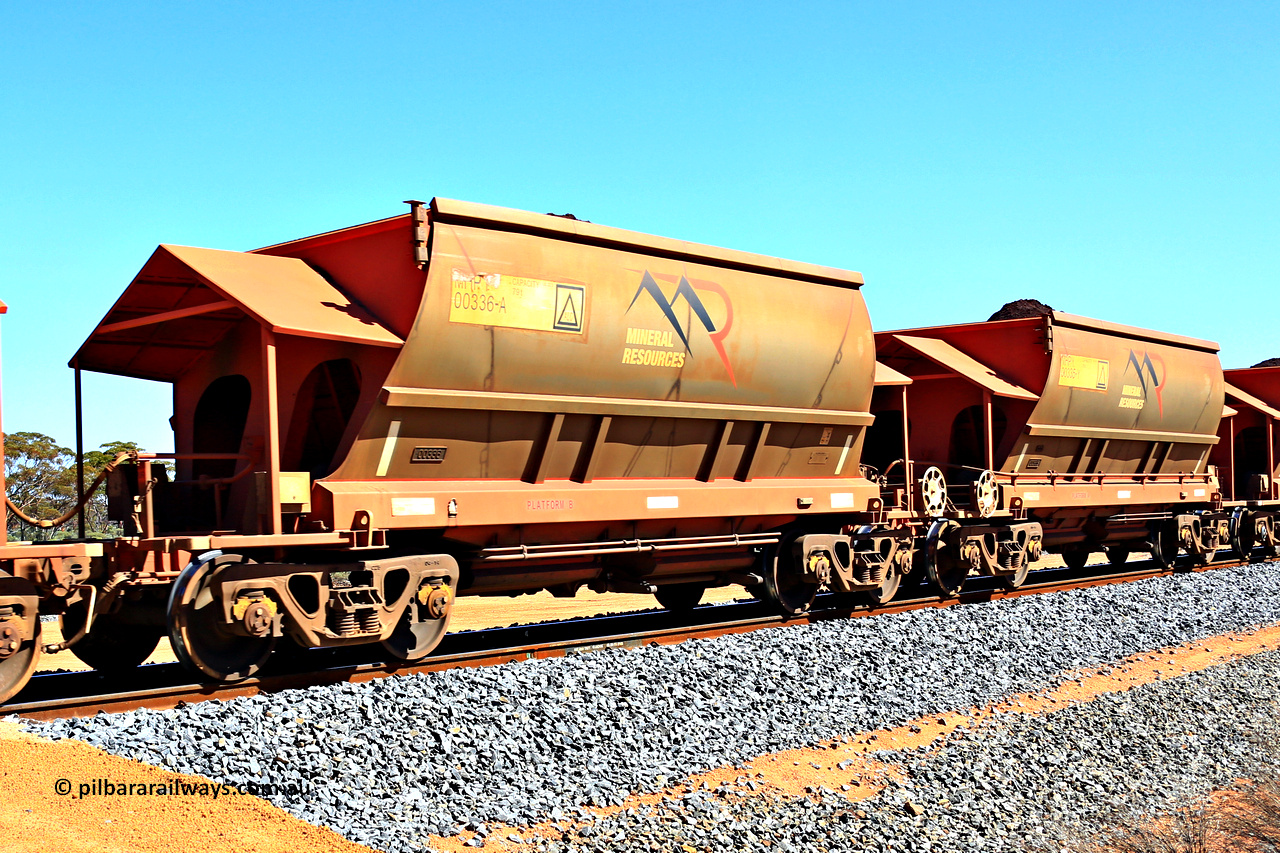 240328 3016
Loaded Koolyanobbing iron ore train 5041 with Mineral Resources Ltd MHPY type iron ore waggons MHPY 00336 and MHPY 00335 built by CSR Yangtze Co China with serial numbers 2014 / 382-336 and 2014 / 382-335 in 2014 as a batch of 382 pairs, these bottom discharge hopper waggons are operated in 'married' pairs. March 28, 2024.
Keywords: MHPY-type;MHPY00336;2014/382-336;MHPY00335;2014/382-335;CSR-Yangtze-Rolling-Stock-Co-China;