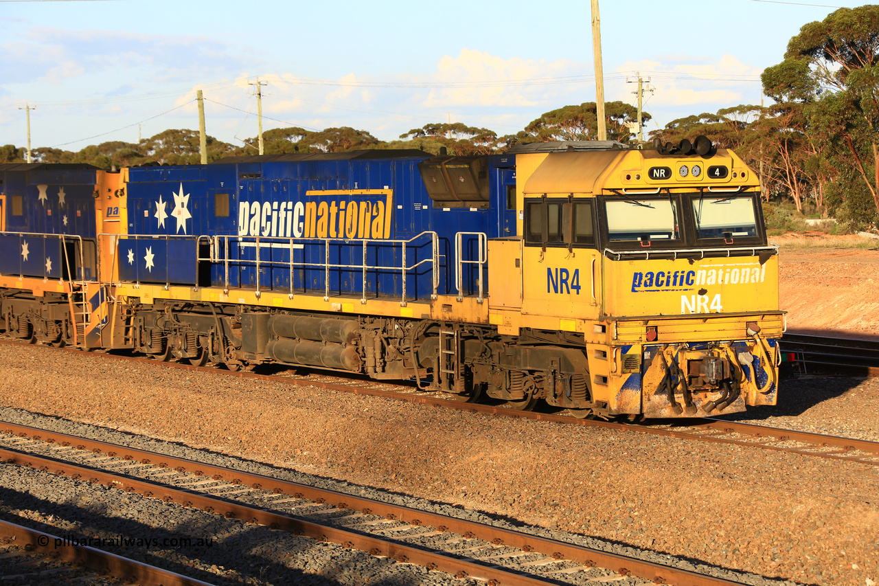 240328 3167
West Kalgoorlie yard and empty Pacific National fuel train 5445 to Esperance waits for departure time with Goninan NSW built GE model Cv40-9i NR class unit NR 4, serial number 7250-11 / 96-206 leading sister loco NR 113 and thirty-one tanks for 705.7 tonnes and 607.4 metres. March 28, 2024.
Keywords: NR-class;NR4;Goninan-NSW;GE;Cv40-9i;7250-11/96-206;