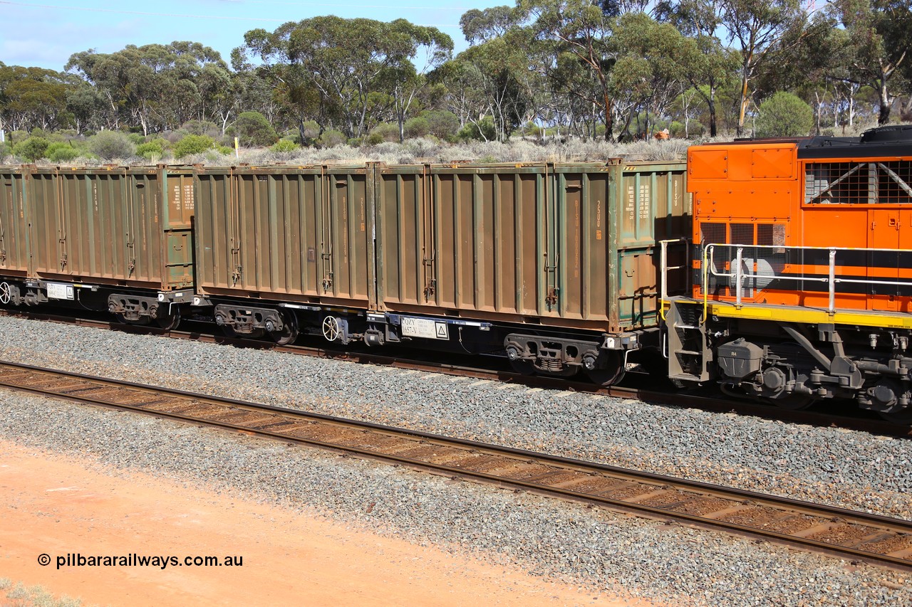 161112 2981
West Kalgoorlie, loaded Malcolm sulphur train 6029, CQZY type waggon CQZY 1657, built by CIMC at Dalian China for CFCLA and one of fifteen on lease to Aurizon with two non decaled Bis Industries hard-top 25U0 type sulphur containers BISU 100062 and 100039.
Keywords: CQZY-type;CQZY1657;CIMC-Dalian-China;