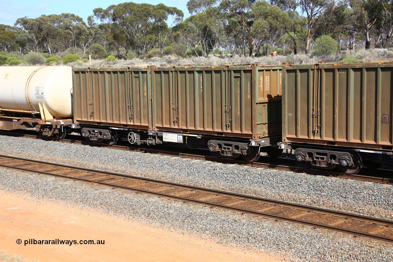 161112 2982
West Kalgoorlie, loaded Malcolm sulphur train 6029, CQZY type waggon CQZY 1699, built by CIMC at Dalian China for CFCLA and one of fifteen on lease to Aurizon with two non decaled Bis Industries hard-top 25U0 type sulphur containers BISU 100064 and 100075.
Keywords: CQZY-type;CQZY1699;CIMC-Dalian-China;