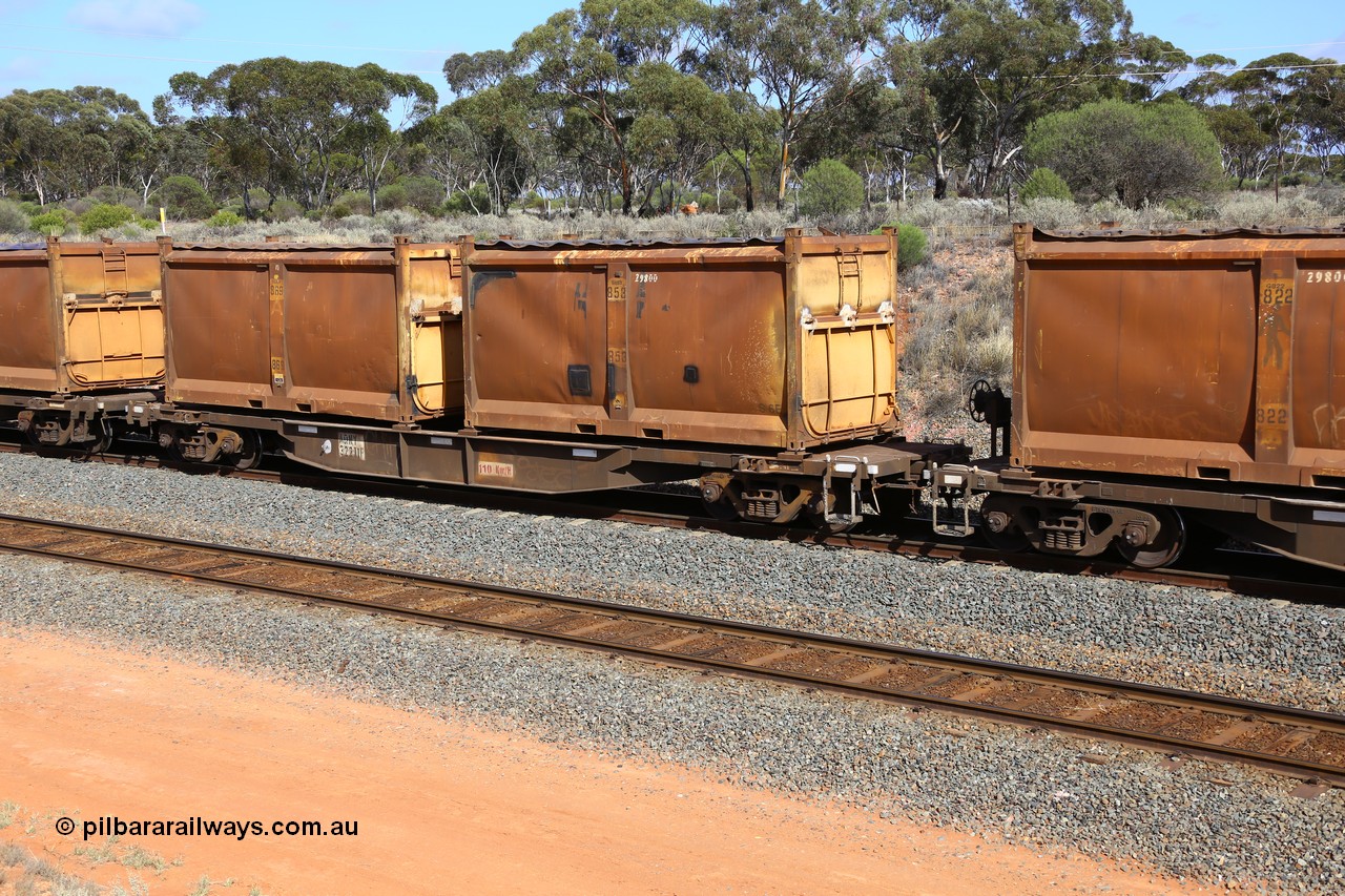 161112 2989
West Kalgoorlie, loaded Malcolm sulphur train 6029, AQNY type waggon AQNY 32211 one of sixty two waggons built by Goninan WA in 1998 as WQN type for Murrin Murrin container traffic with two original style sulphur containers S6E G853 and S152P G869 both with the siding tarpaulins.
Keywords: AQNY-type;AQNY32211;Goninan-WA;WQN-type;